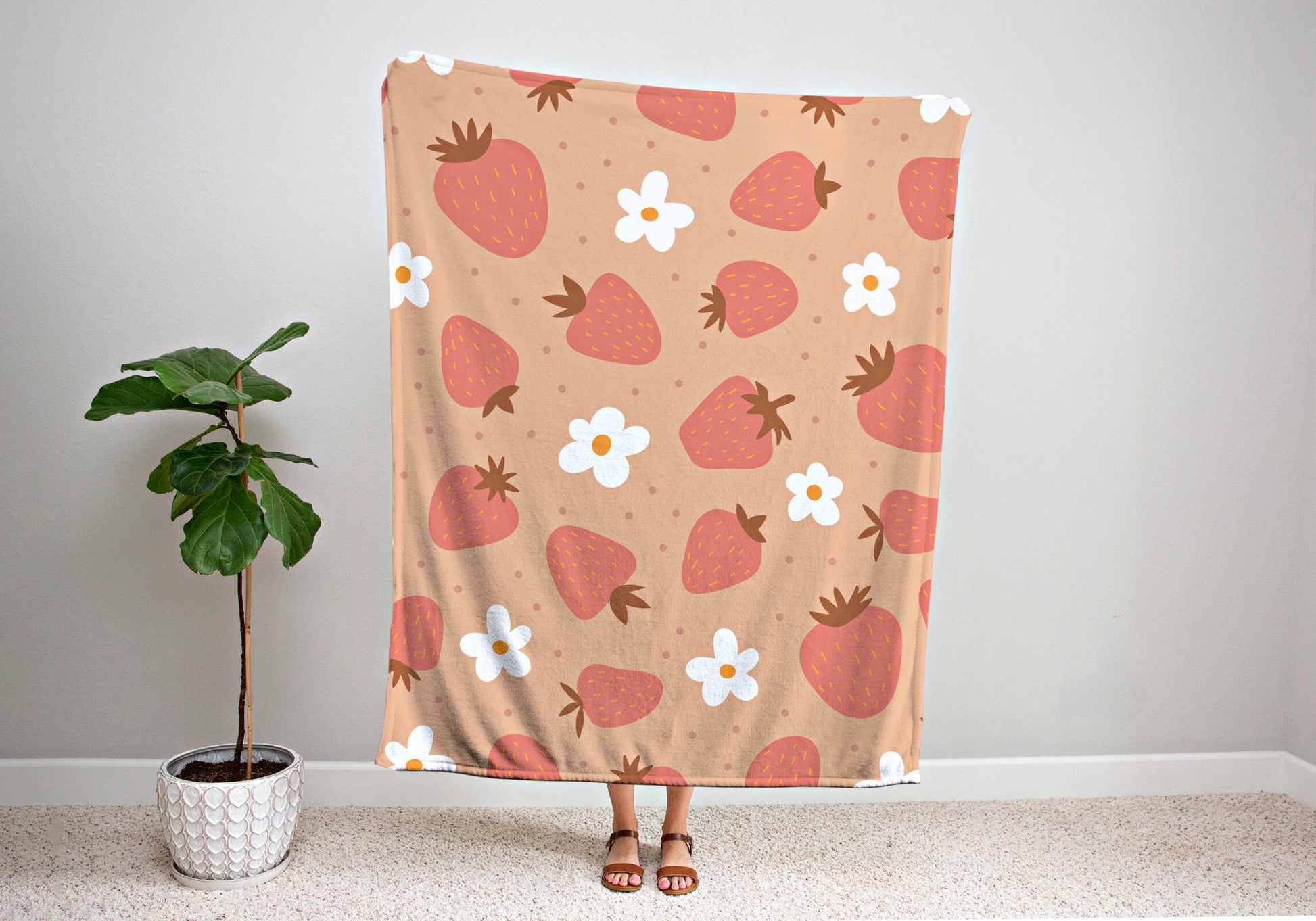 Personalized Strawberry Blanket | Custom Blanket | Cottagecore Decor Custom Throw Blanket | Custom Strawberry Gift | Boho Strawberry Decor |