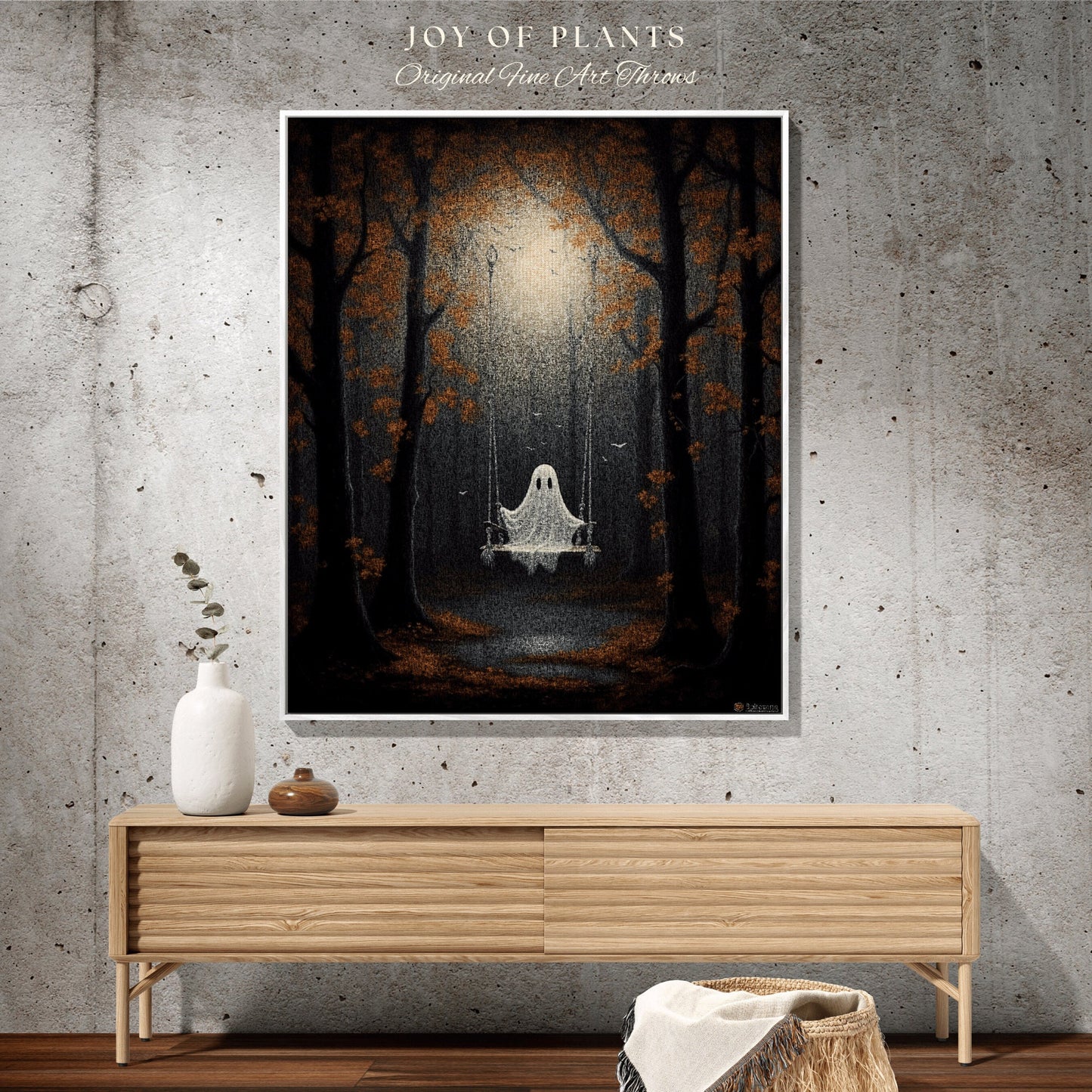 Ghost on a Swing Vintage Art Tapestry Woven Throw Blanket | Macabre Home Decor Blanket Dark Academia Decor Bedroom Whimsigoth Tapestry Woven