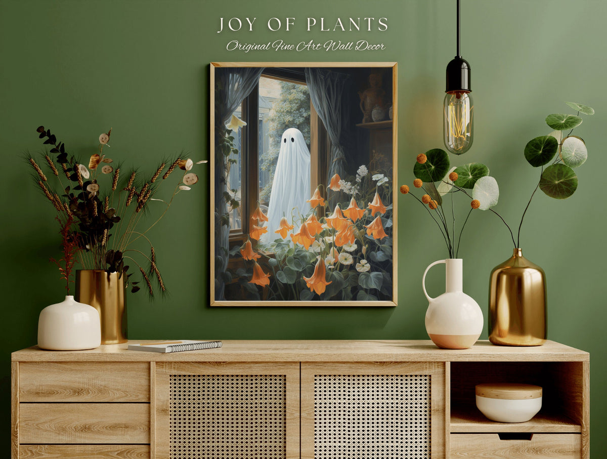 Pastel Flower Ghost Painting Floral Wall Art | Printable Wall Art Digital Download | Spooky Cute Ghost Art Floral Wall Hanging Decor Floral