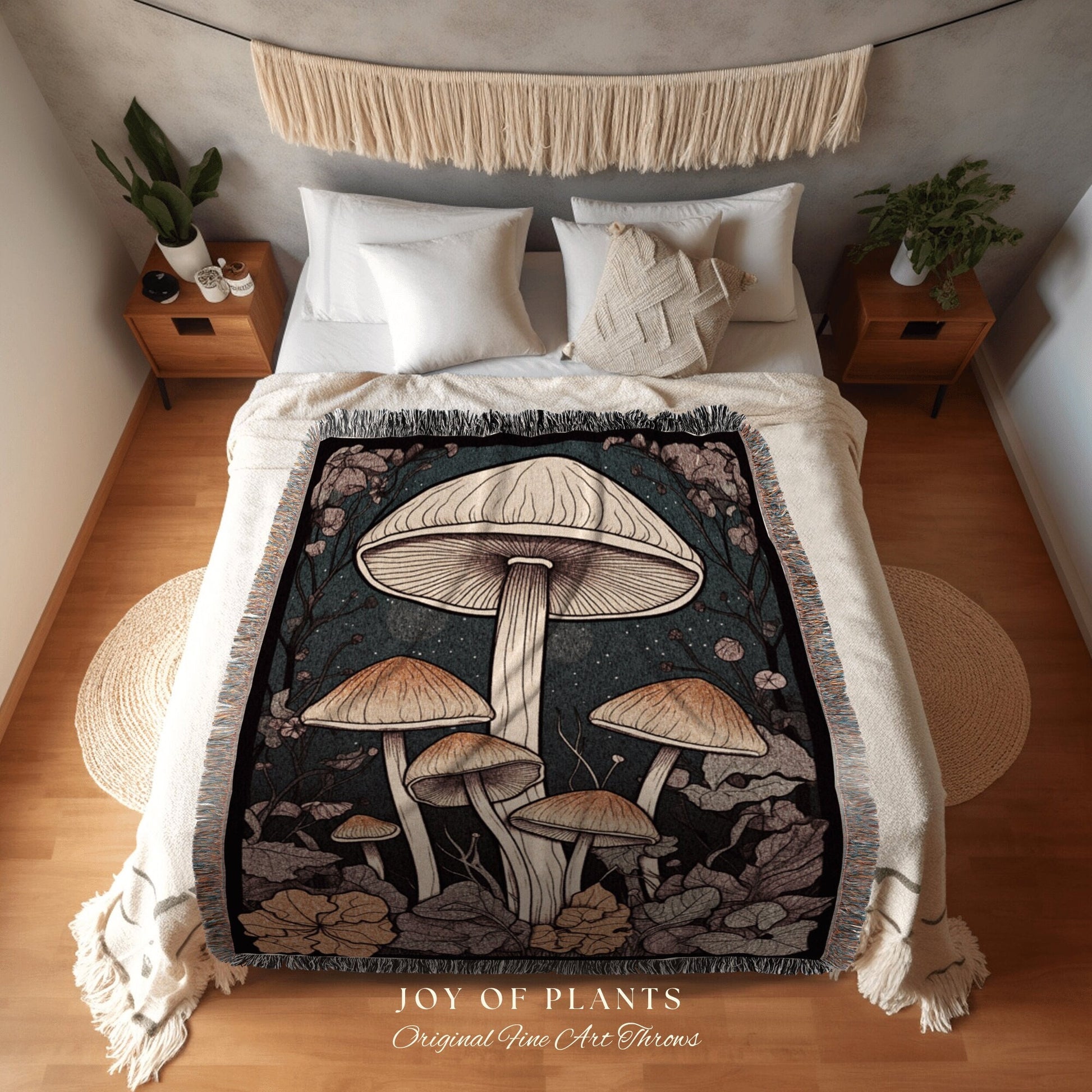 Woodland Mushroom Throw Blanket Whimsical Decor | Mushroom Decor Rustic Nature Blanket Cottagecore Mushroom Tapestry Woven Throw Blanket |
