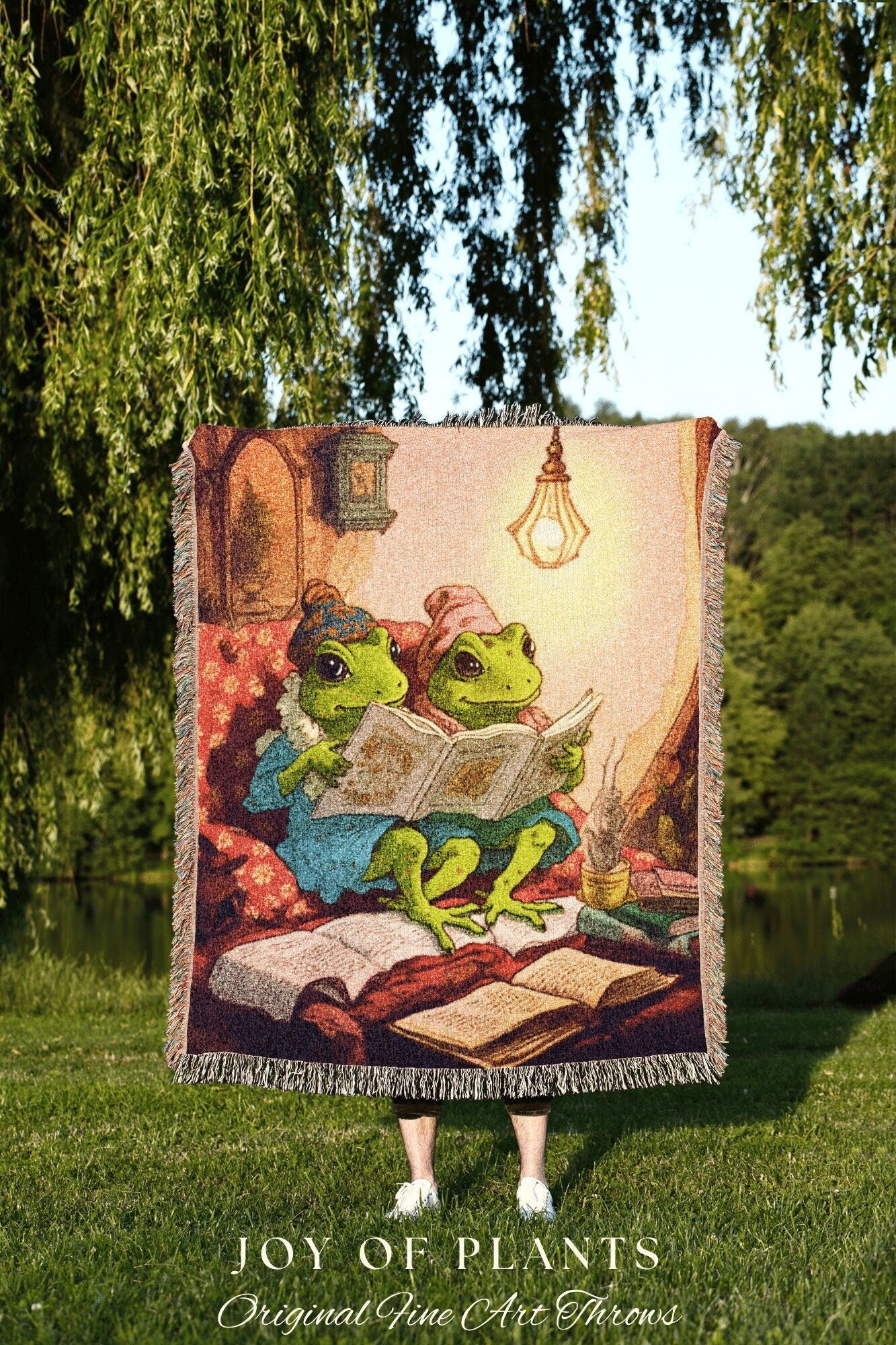 Vintage Toad Blanket Frog Tapestry Woven Art Blanket | Aesthetic Tapestry Cottagecore Decor Frog and Toad Wall Art Woven Throw Blanket |
