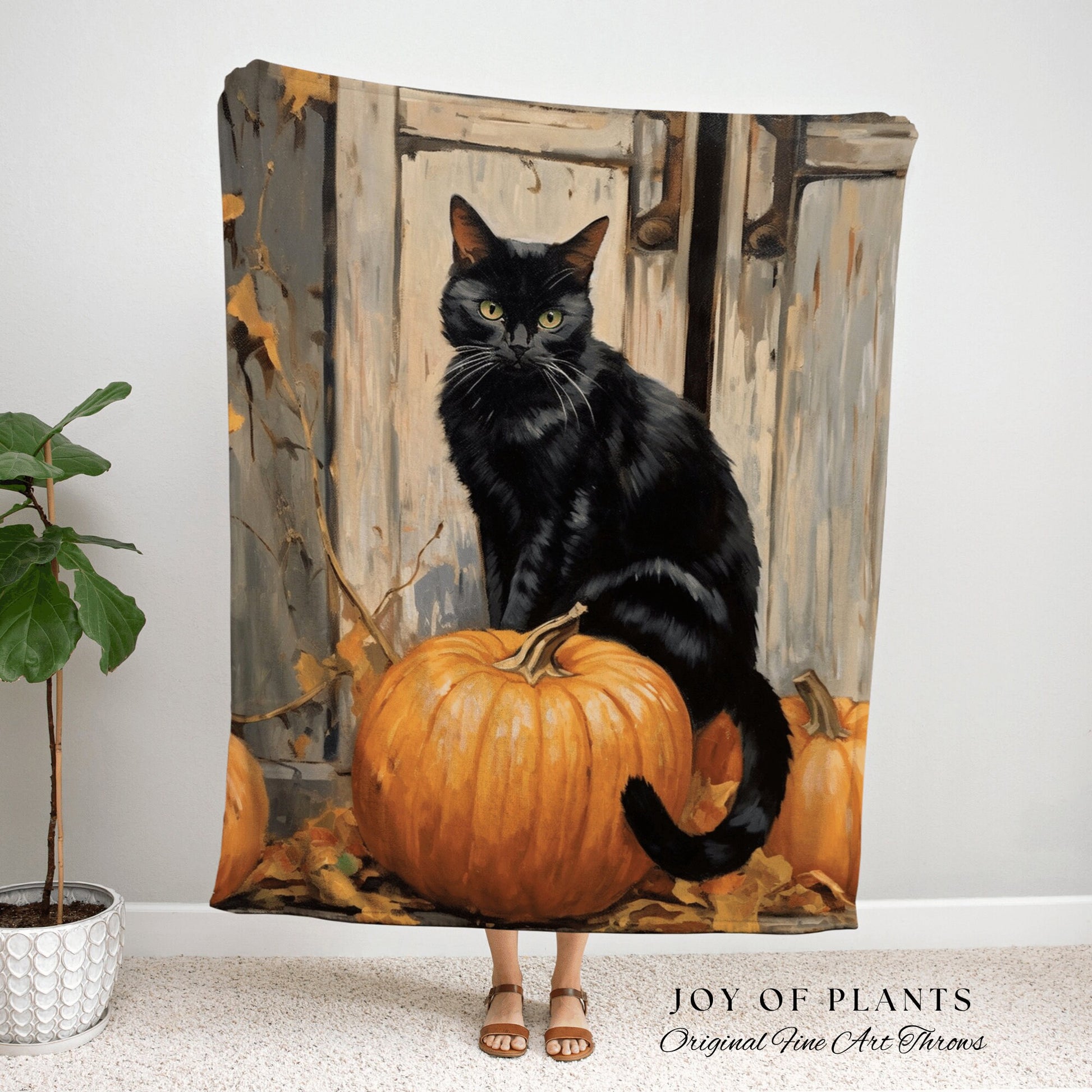 Halloween Pumpkin Black Cat Woven Throw Blanket Vintage Aesthetic Spooky Season Black Cat Halloween Dark Cottagecore Tapestry Witchy Decor