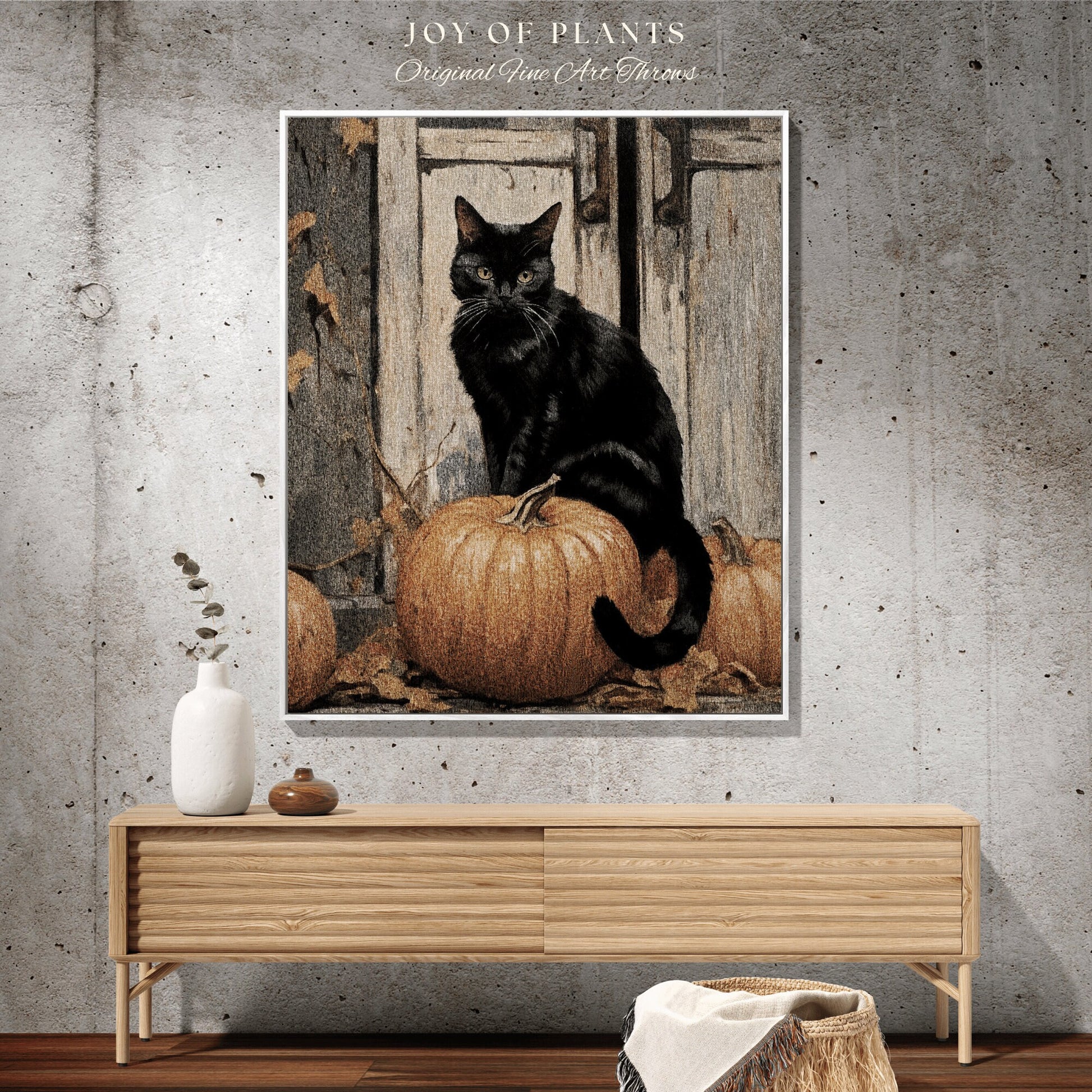 Halloween Pumpkin Black Cat Woven Throw Blanket Vintage Aesthetic Spooky Season Black Cat Halloween Dark Cottagecore Tapestry Witchy Decor