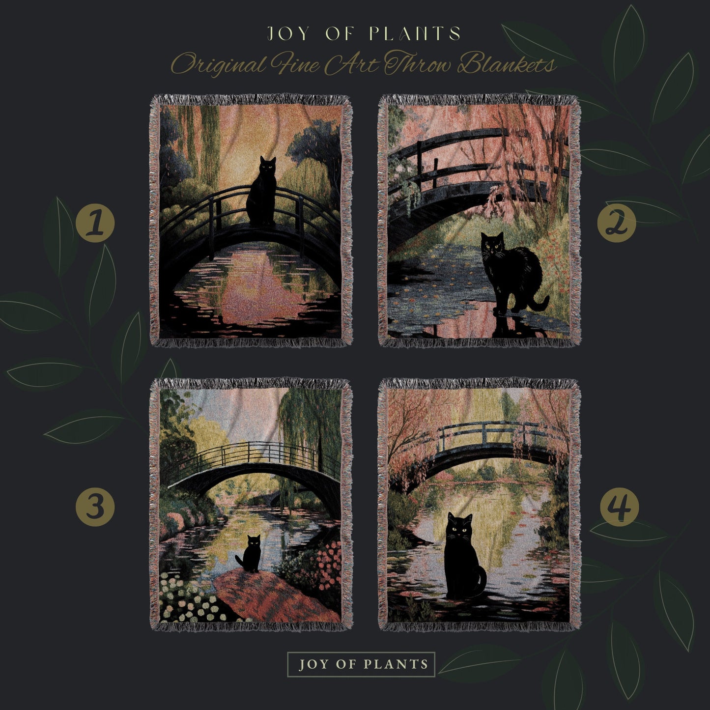 Woven Tapestry Black Cat Art Claude Monet Bridge over a Pond of Water Lilies | Famous Art Tapestry Monet Water Lilies Blanket Cat Lover Gift
