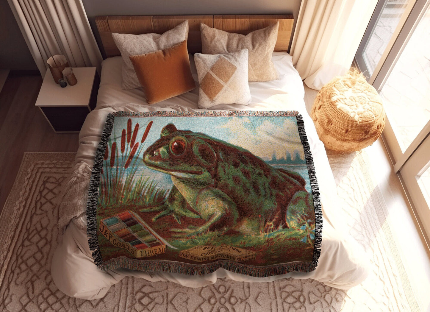 Vintage Toad Blanket Woven | Frog Tapestry Woven | Couch Blanket Woven | Aesthetic Tapestry Cottagecore Decor | Frog and Toad Woven Tapestry