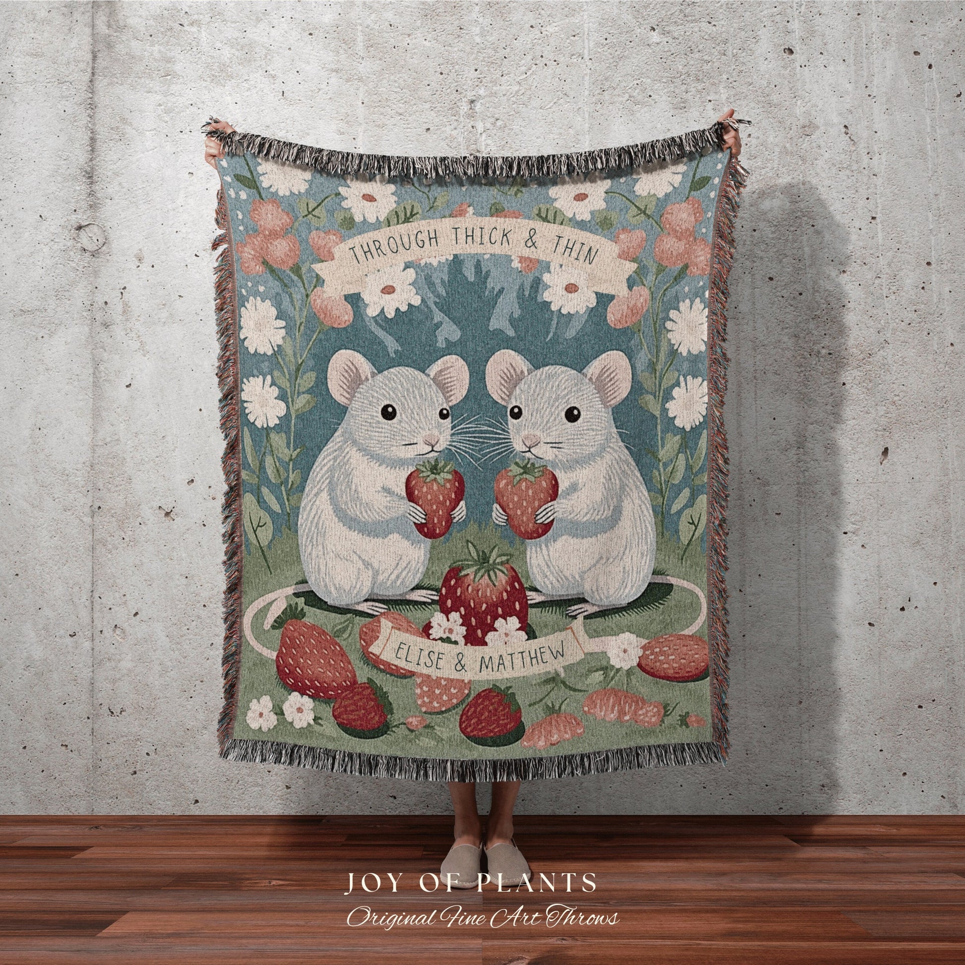 Through Thick & Thin Woven Blanket | Personalized Best Friend Gift Custom Name Tapestry Rat Blanket | Partners in Crime Gift For Best Friend