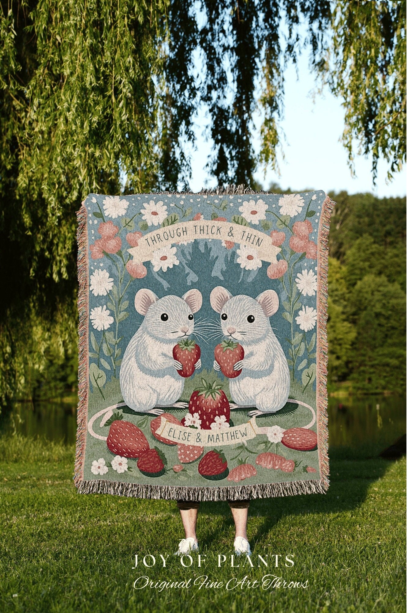 Through Thick & Thin Woven Blanket | Personalized Best Friend Gift Custom Name Tapestry Rat Blanket | Partners in Crime Gift For Best Friend