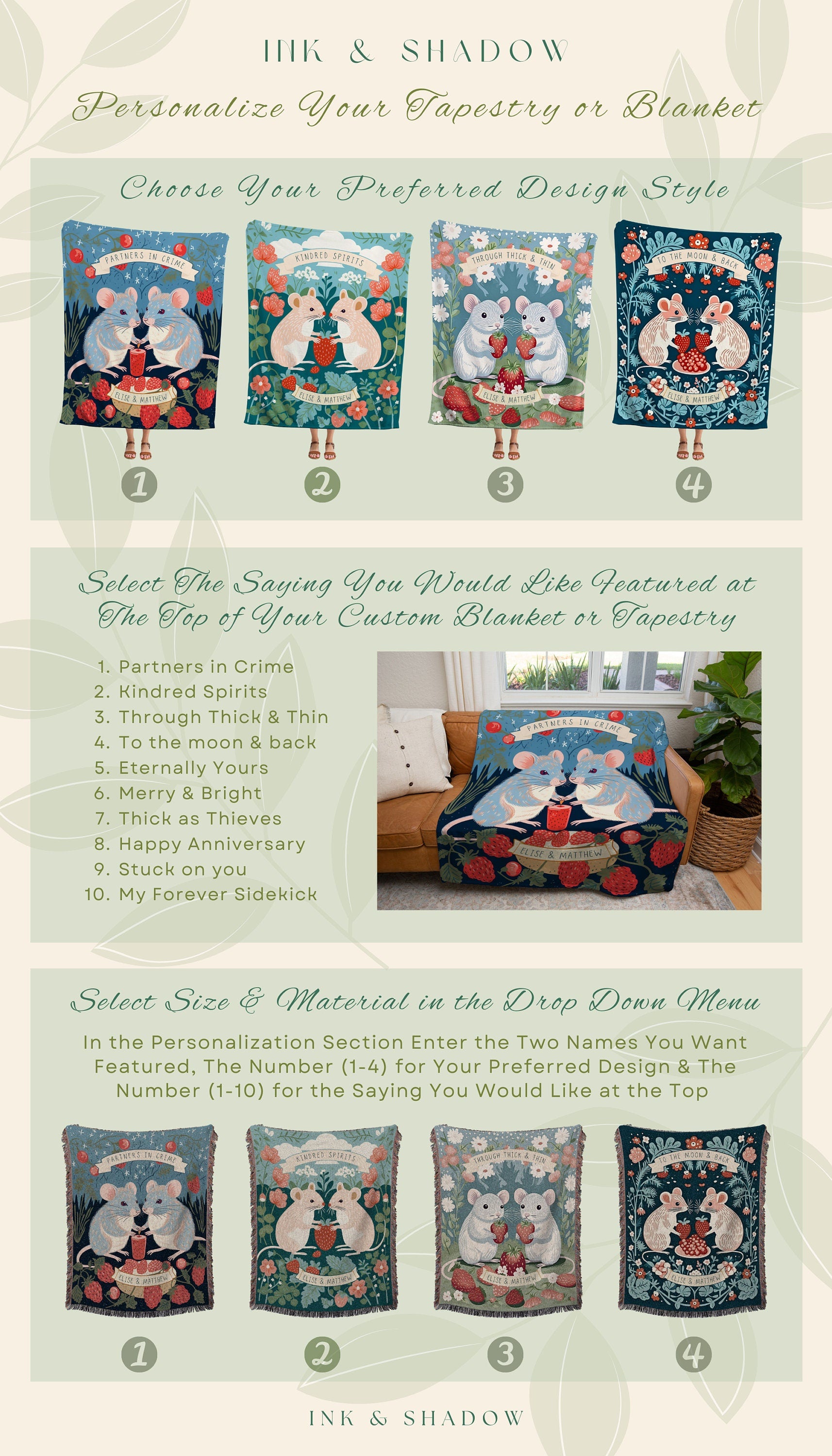 Through Thick & Thin Woven Blanket | Personalized Best Friend Gift Custom Name Tapestry Rat Blanket | Partners in Crime Gift For Best Friend