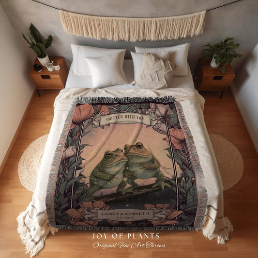 Best Friend Blanket Custom | Friendiversary Gift Custom Name Tapestry Frog Couple Blanket Woodland | Cottagecore Wedding Gift Personalized |