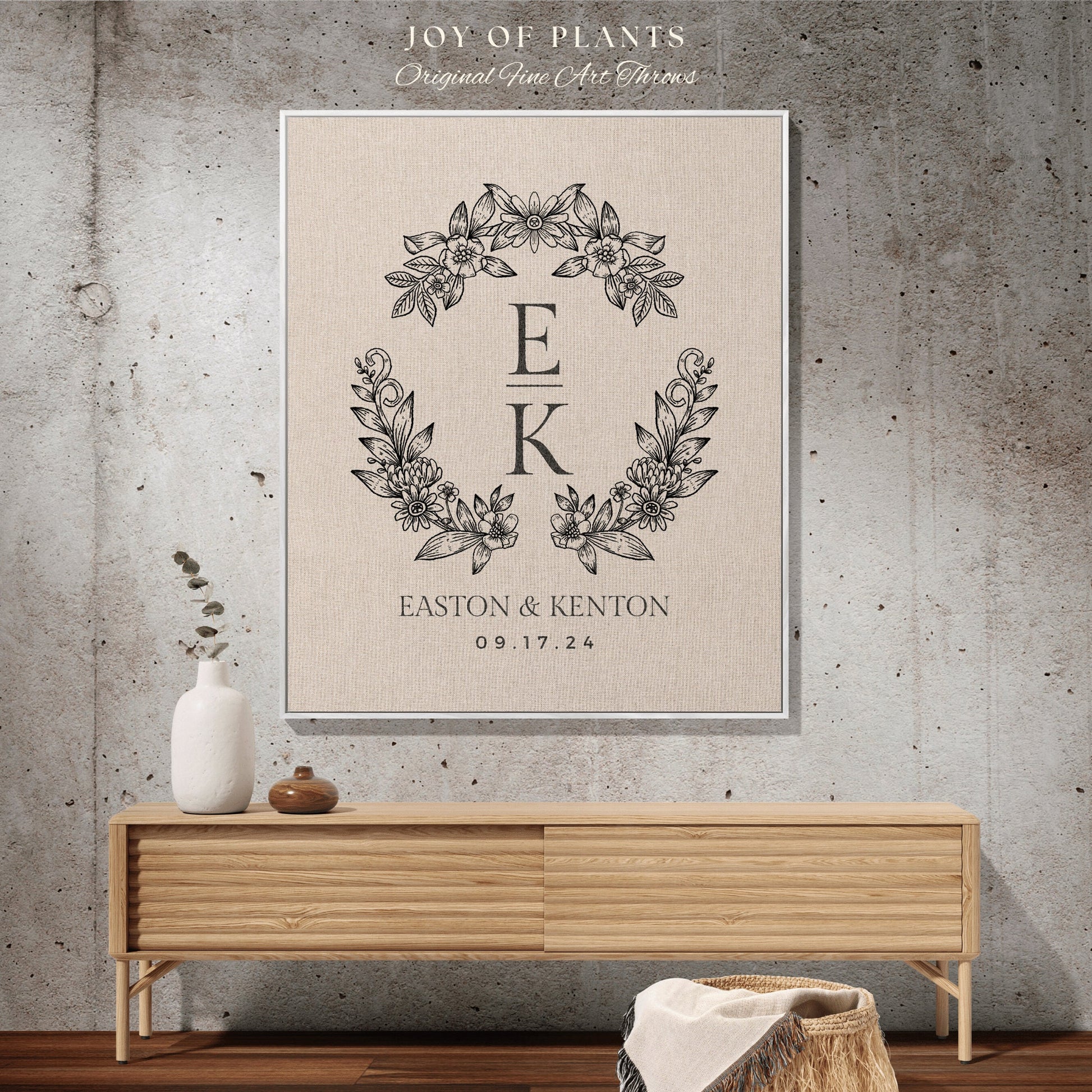 Elegant Wedding Blanket Custom | Personalized Name Tapestry Custom Wedding Monogram Couple Keepsake Blanket Anniversary His & Hers Initials