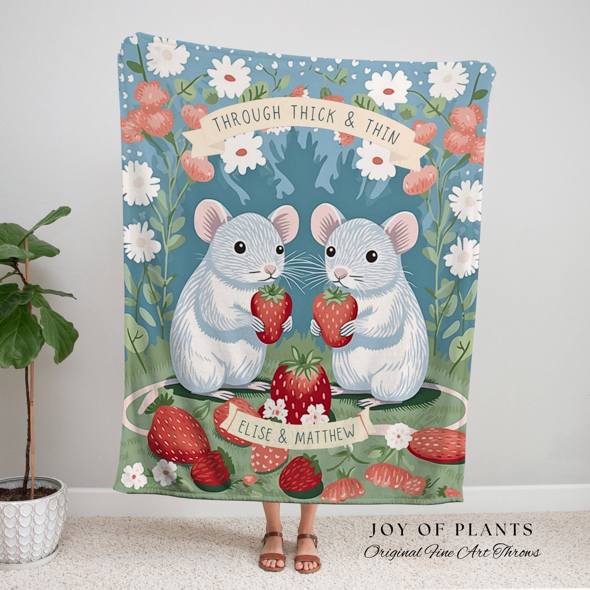 Through Thick & Thin Woven Blanket | Personalized Best Friend Gift Custom Name Tapestry Rat Blanket | Partners in Crime Gift For Best Friend