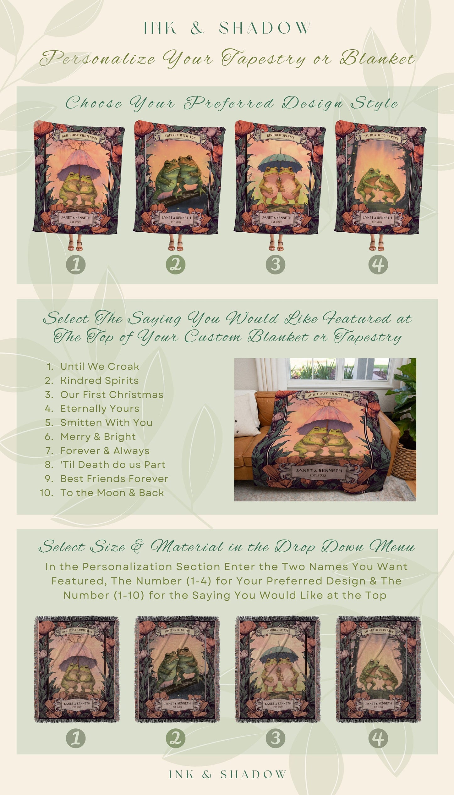 Toad Blanket Custom Names | Until We Croak Blanket Woven Anniversary Custom Name Blanket Frog Funny Tapestry Frog & Toad Vintage Room Decor