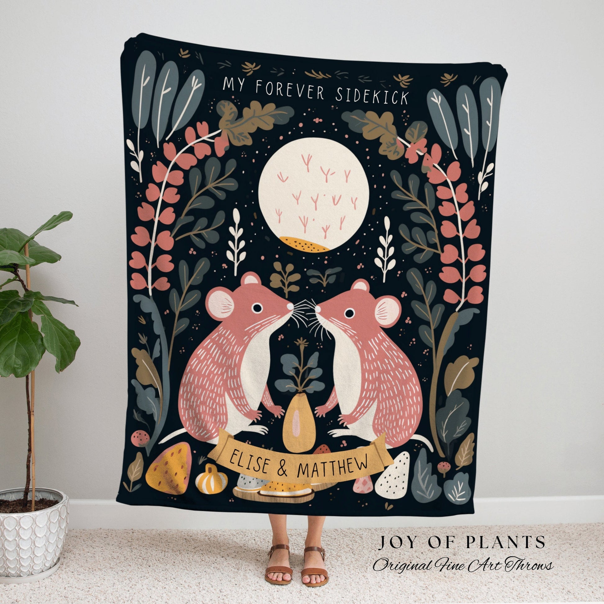 Woodland Animal Custom Blanket | Anniversary Tapestry Woven Blanket Scandinavian Folk Wedding Personalized Name Blanket Couple Gift Woodland