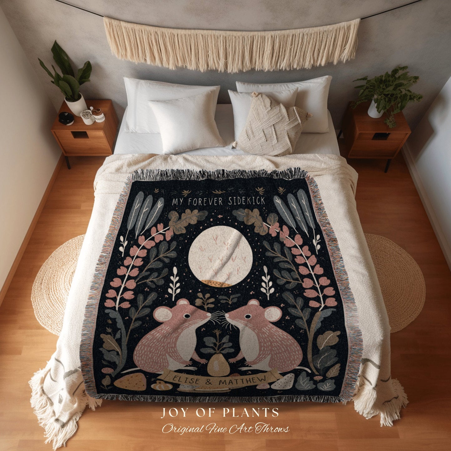 Woodland Animal Custom Blanket | Anniversary Tapestry Woven Blanket Scandinavian Folk Wedding Personalized Name Blanket Couple Gift Woodland