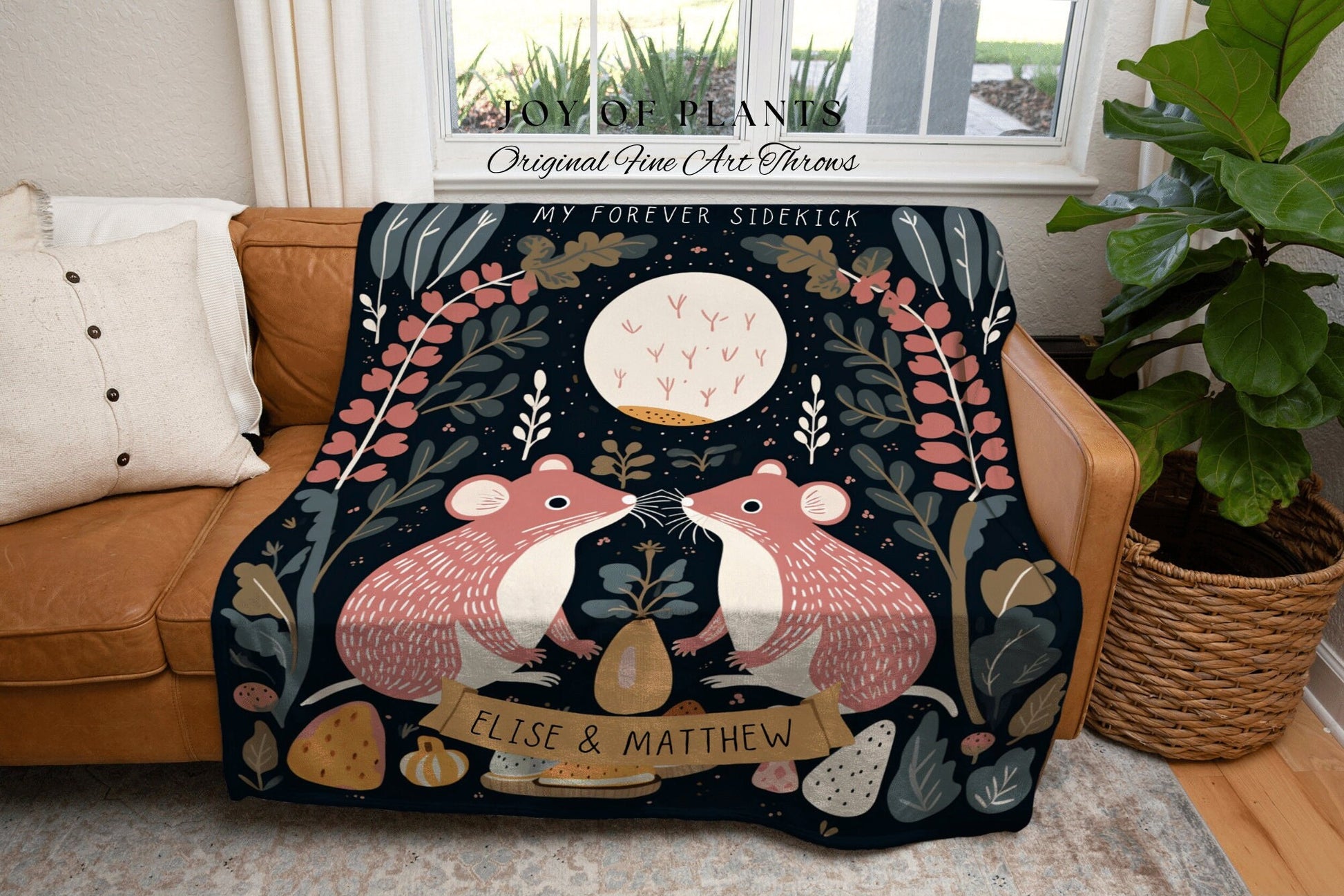 Woodland Animal Custom Blanket | Anniversary Tapestry Woven Blanket Scandinavian Folk Wedding Personalized Name Blanket Couple Gift Woodland