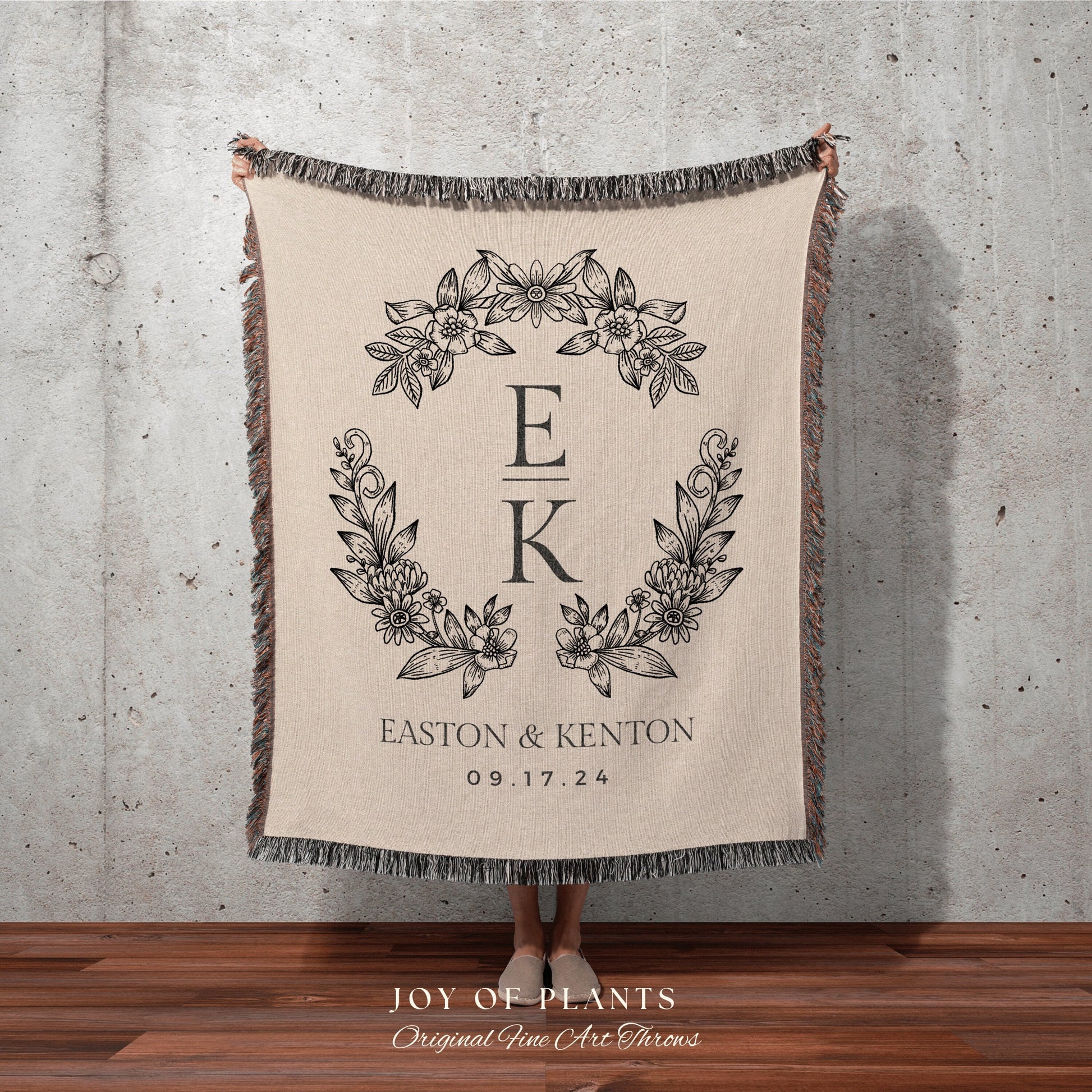 Elegant Wedding Blanket Custom | Personalized Name Tapestry Custom Wedding Monogram Couple Keepsake Blanket Anniversary His & Hers Initials