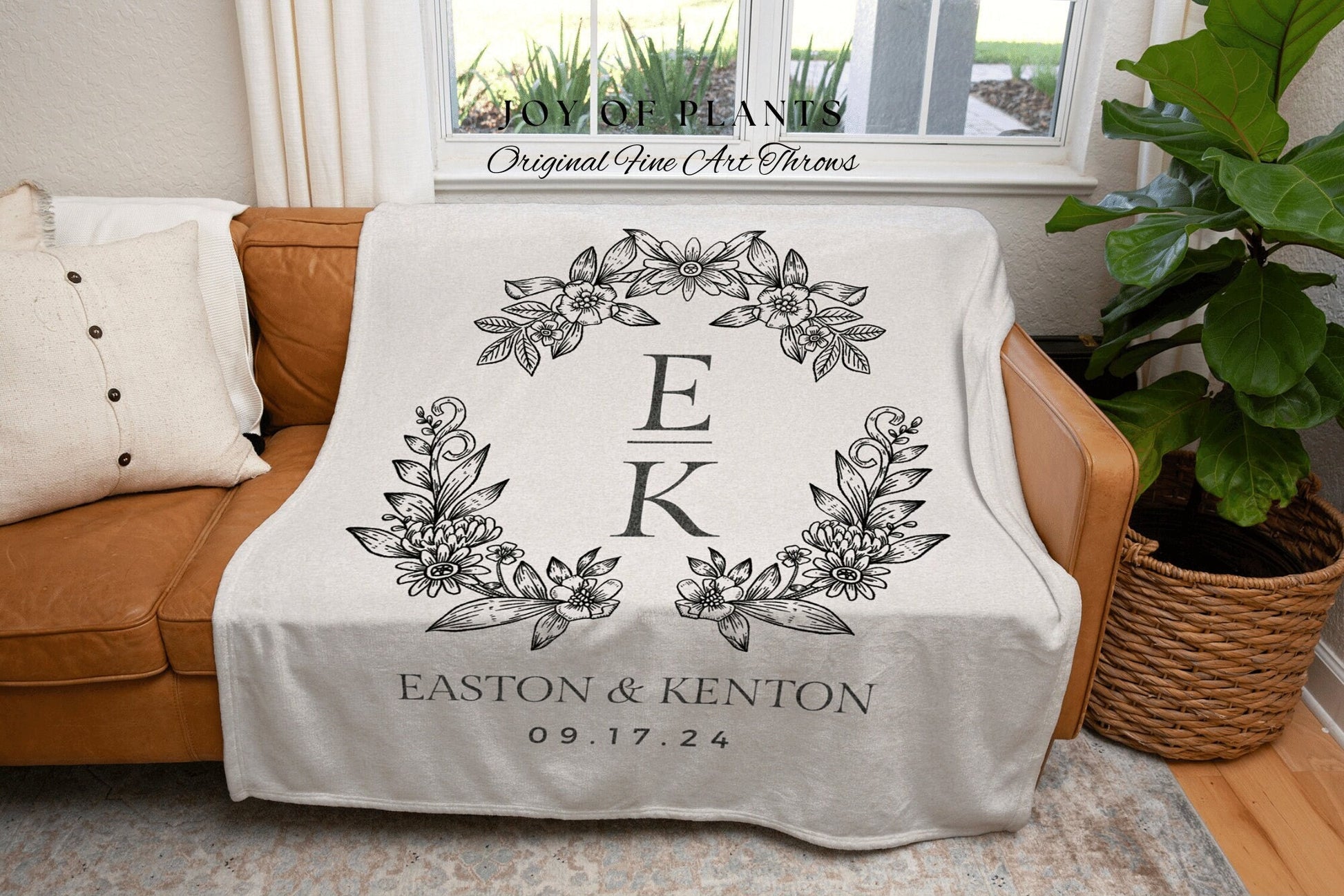 Elegant Wedding Blanket Custom | Personalized Name Tapestry Custom Wedding Monogram Couple Keepsake Blanket Anniversary His & Hers Initials