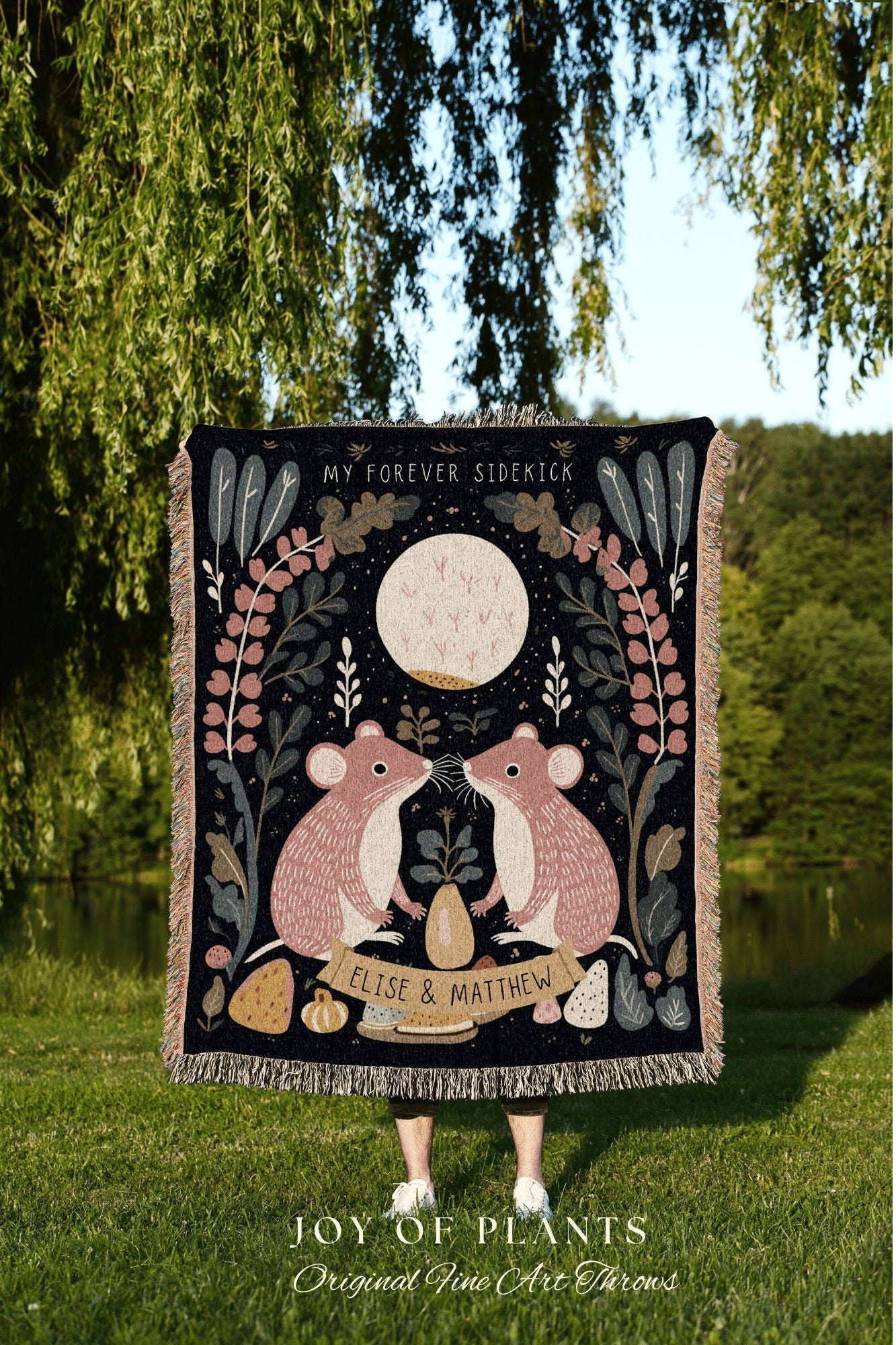 Woodland Animal Custom Blanket | Anniversary Tapestry Woven Blanket Scandinavian Folk Wedding Personalized Name Blanket Couple Gift Woodland