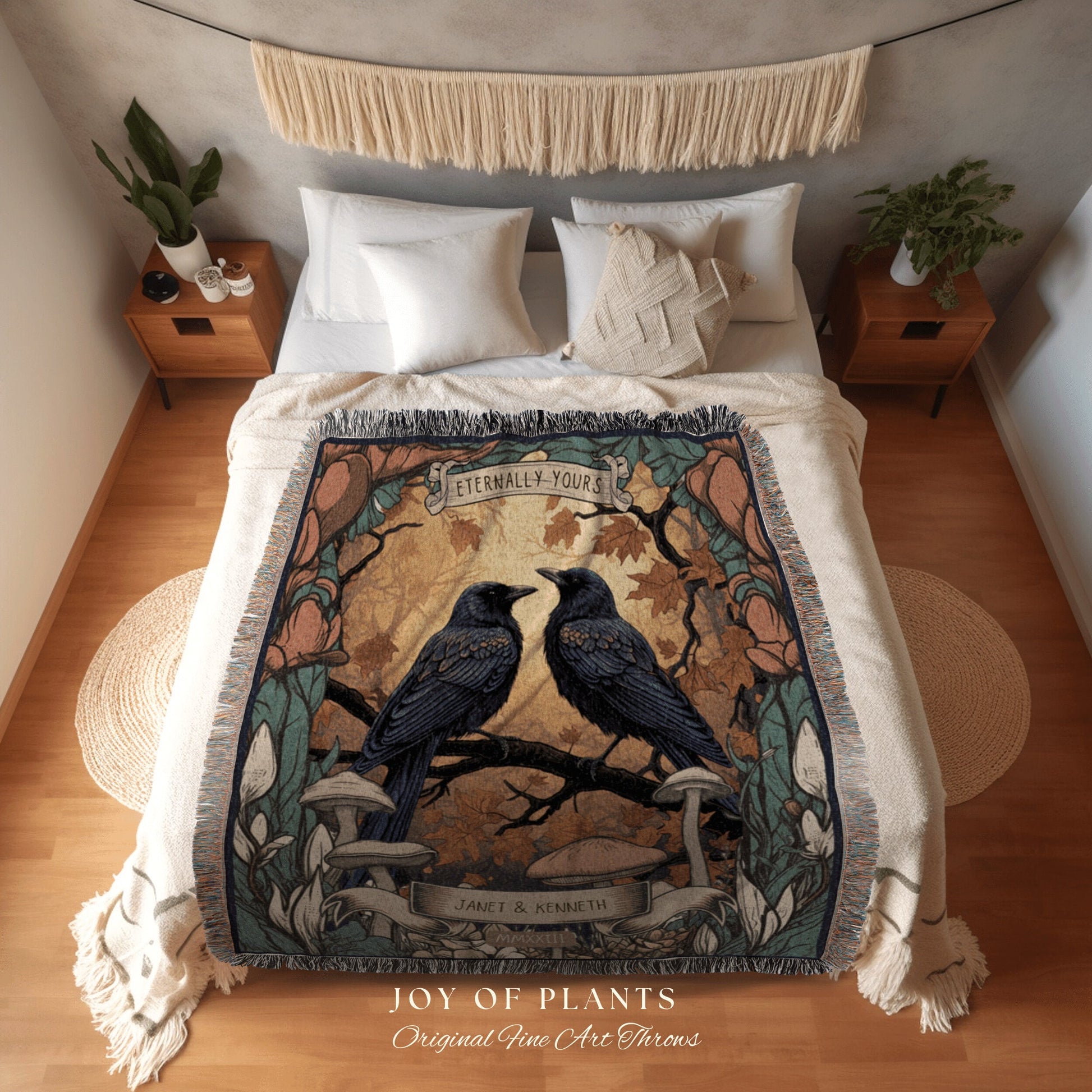 Crow Couple Gothic Blanket | Wedding Anniversary Gift Custom Tapestry Crow Core Blanket Woodland Wedding Crowcore Decor Unique Couple Gifts