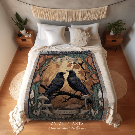 Crow Couple Gothic Blanket | Wedding Anniversary Gift Custom Tapestry Crow Core Blanket Woodland Wedding Crowcore Decor Unique Couple Gifts