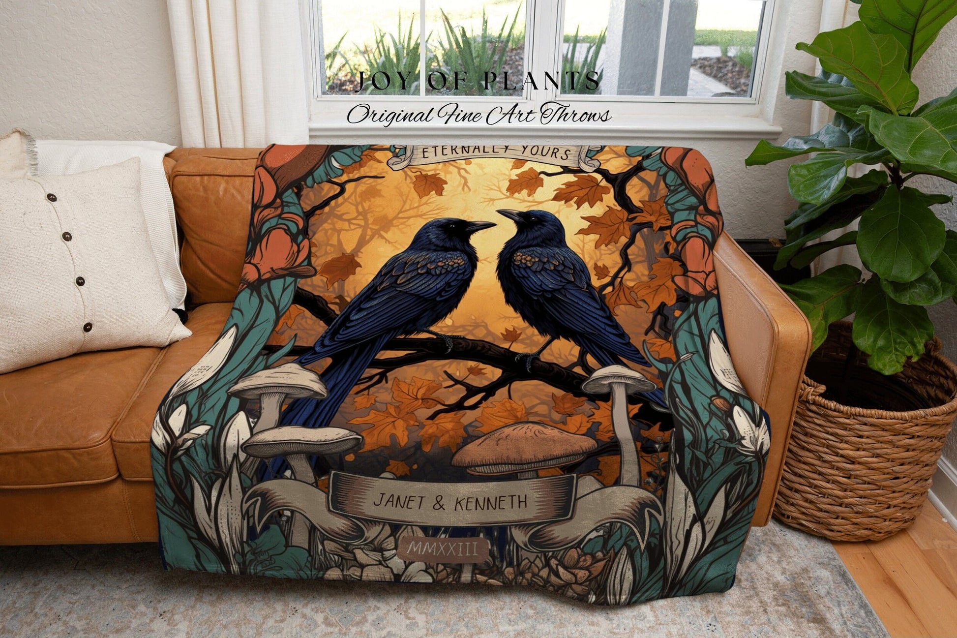 Crow Couple Gothic Blanket | Wedding Anniversary Gift Custom Tapestry Crow Core Blanket Woodland Wedding Crowcore Decor Unique Couple Gifts