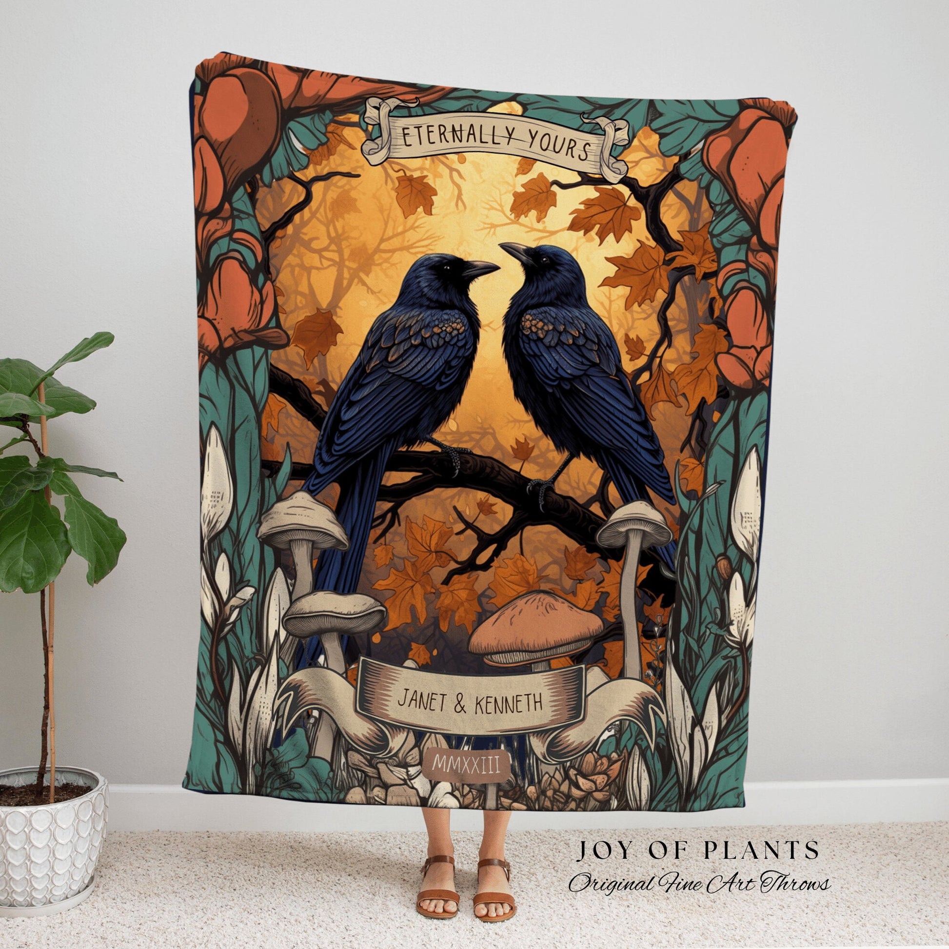 Crow Couple Gothic Blanket | Wedding Anniversary Gift Custom Tapestry Crow Core Blanket Woodland Wedding Crowcore Decor Unique Couple Gifts