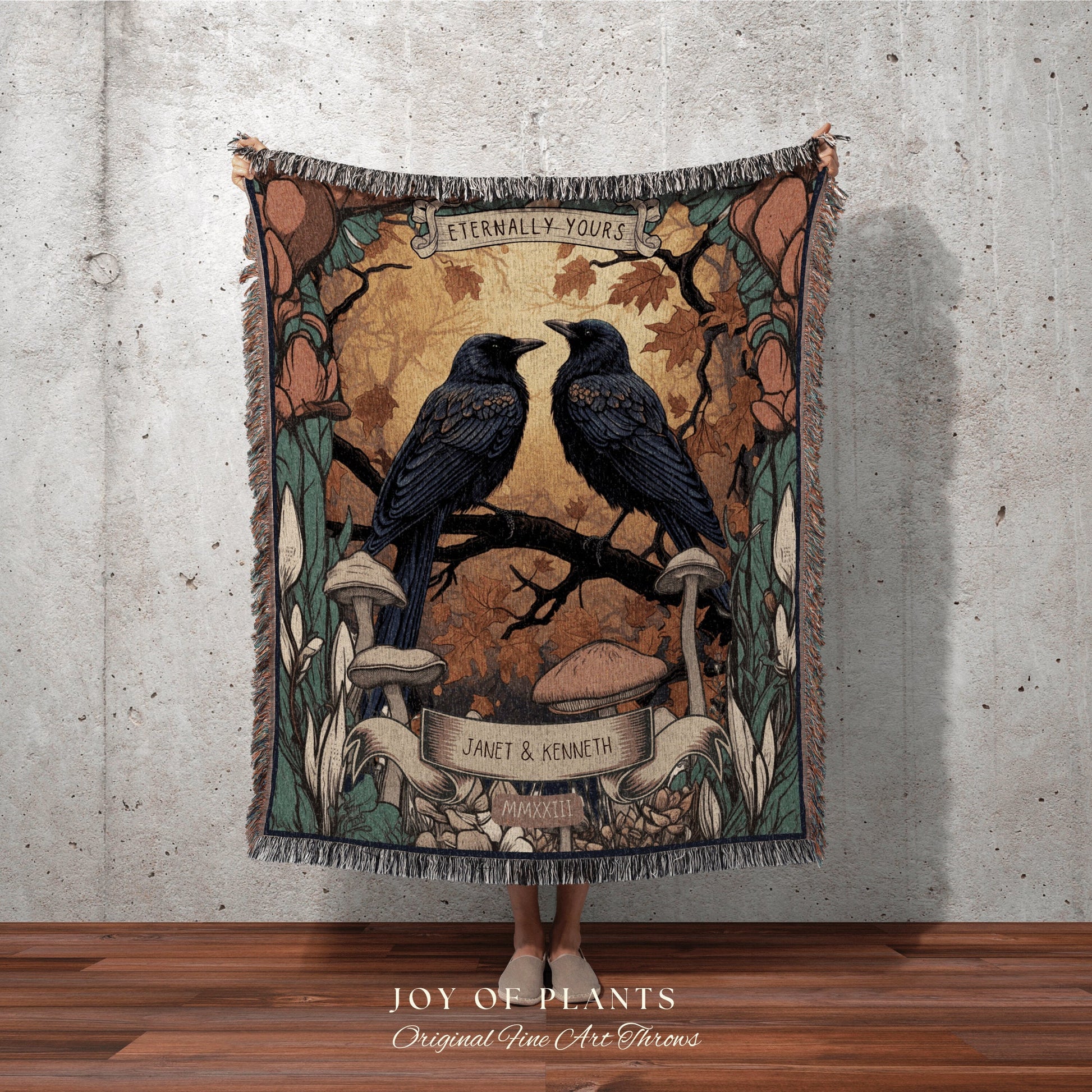 Crow Couple Gothic Blanket | Wedding Anniversary Gift Custom Tapestry Crow Core Blanket Woodland Wedding Crowcore Decor Unique Couple Gifts