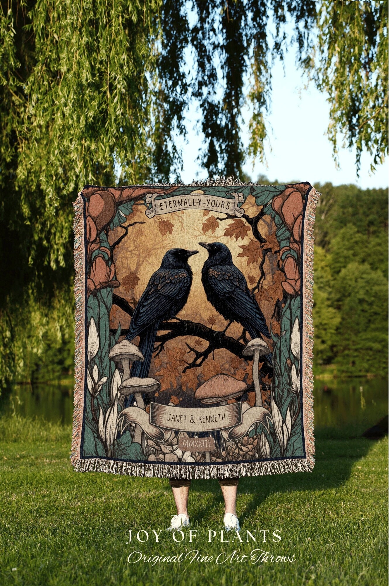 Crow Couple Gothic Blanket | Wedding Anniversary Gift Custom Tapestry Crow Core Blanket Woodland Wedding Crowcore Decor Unique Couple Gifts