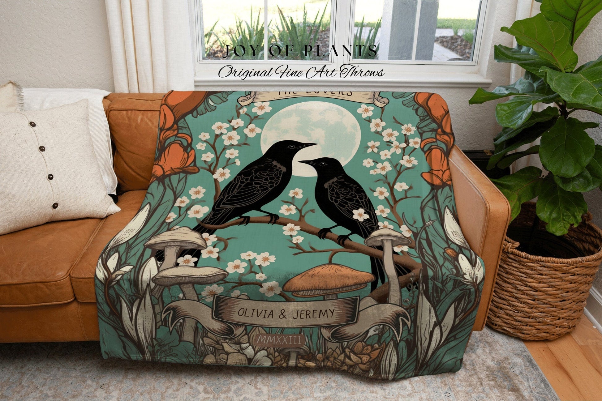 Woodland Gothic Couples Blanket | Anniversary Gift Custom Tapestry Crow Core Blanket Woodland Wedding Crowcore Decor Unique Couple Blanket |