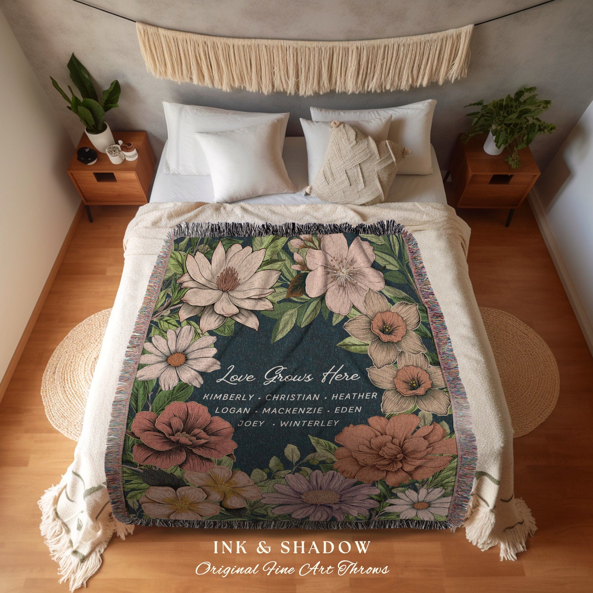 Flower Garden Family Blanket | Personalized Family Birth Months Combined Birth Month Bouquet Mimi's Garden Birth Month Flower Custom Bouquet