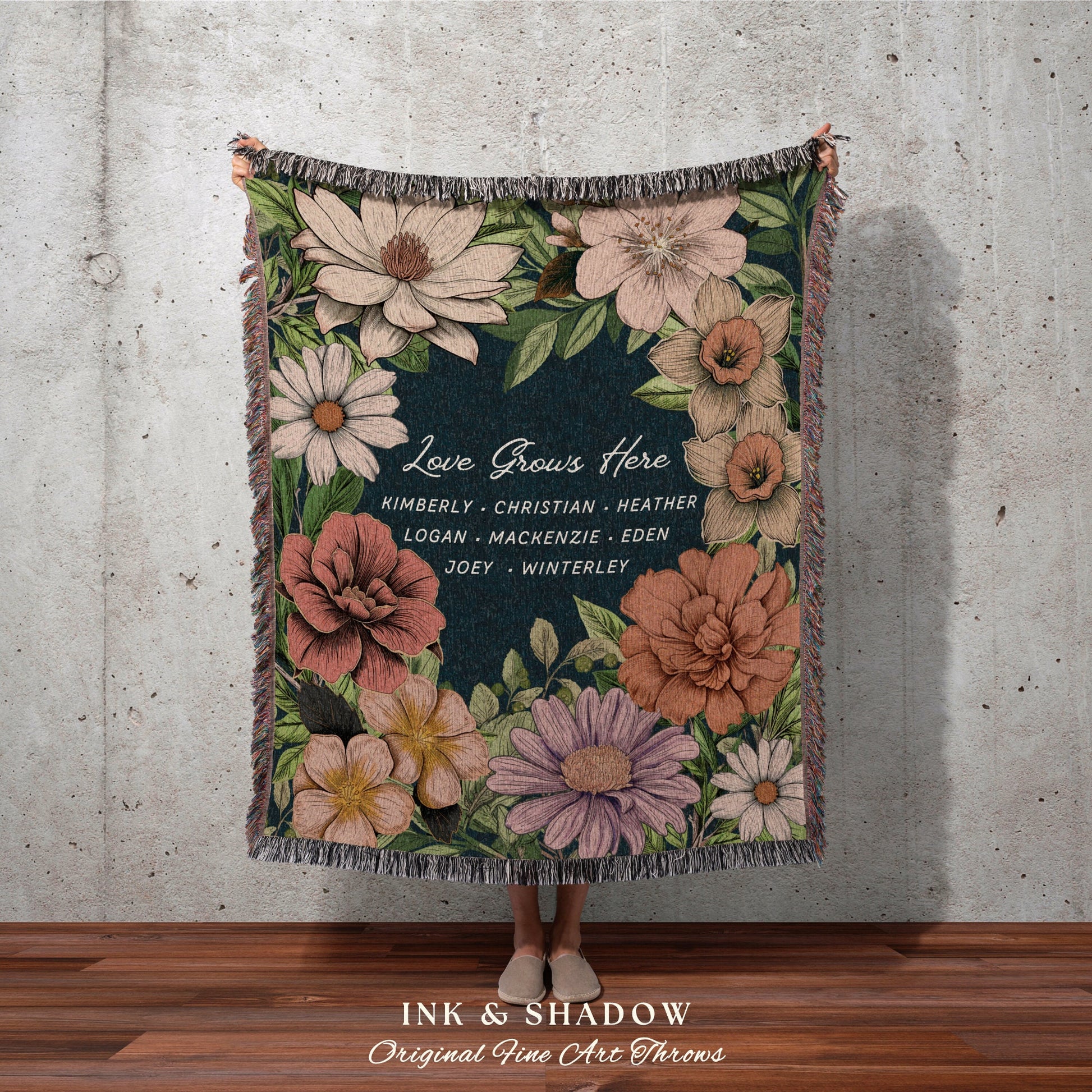 Flower Garden Family Blanket | Personalized Family Birth Months Combined Birth Month Bouquet Mimi's Garden Birth Month Flower Custom Bouquet