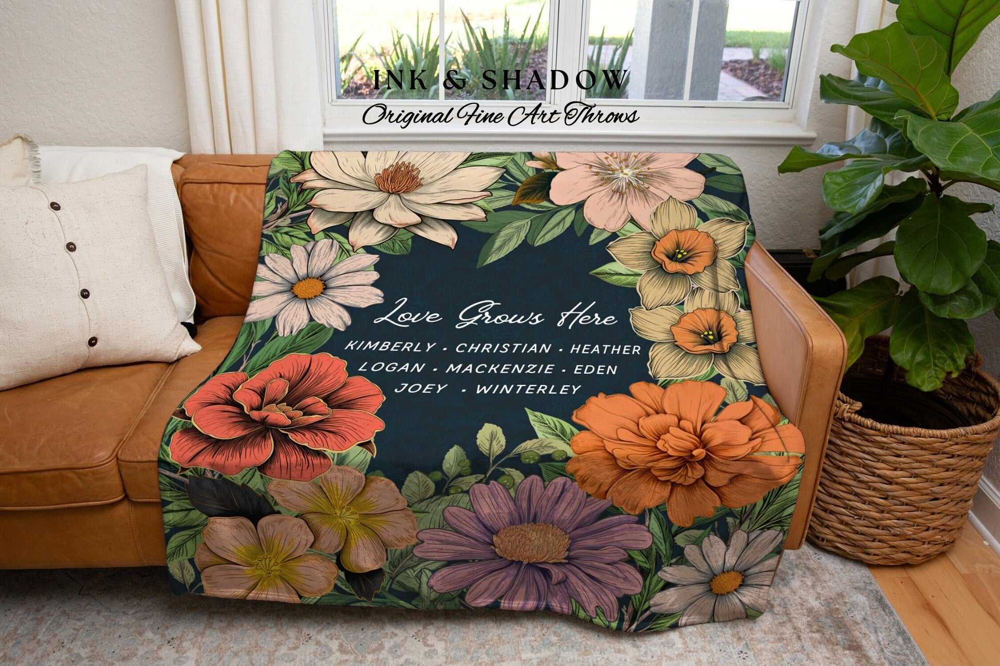 Flower Garden Family Blanket | Personalized Family Birth Months Combined Birth Month Bouquet Mimi's Garden Birth Month Flower Custom Bouquet