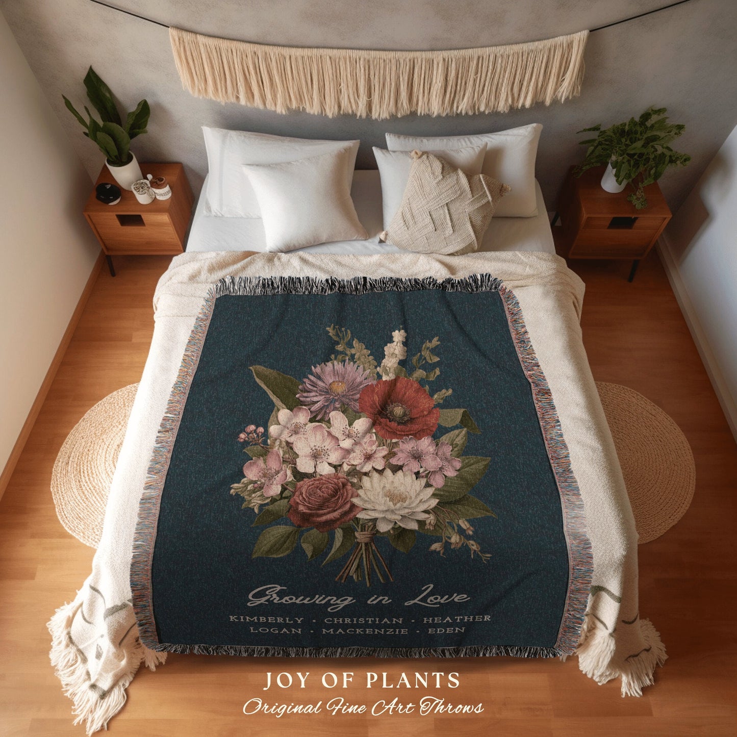 Personalized Birth Flower Bouquet Blanket | Grandmas Garden Custom Woven Throw Blanket Birth Flower Bouquet Nanas Garden Custom Tapestry |