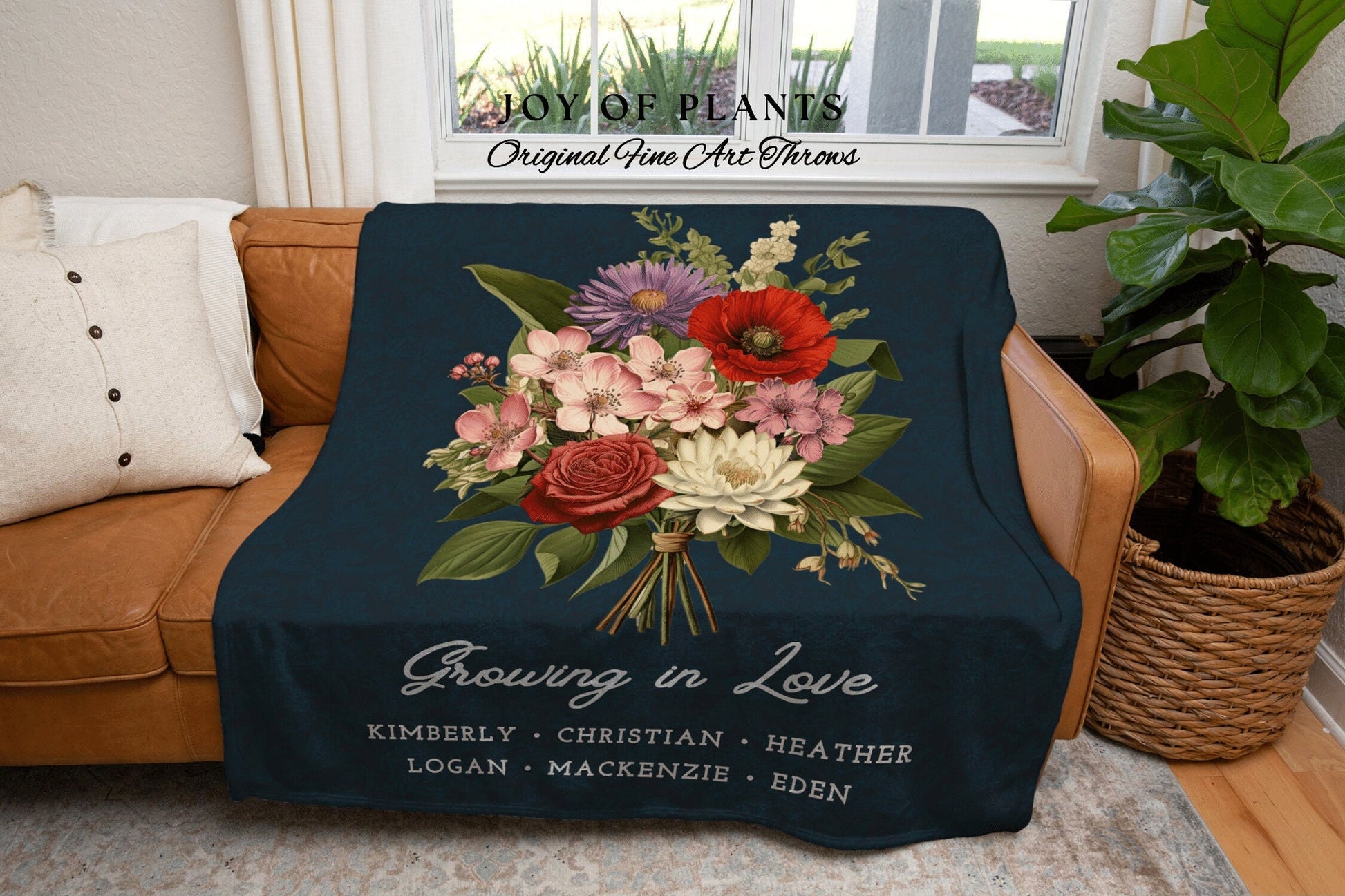 Personalized Birth Flower Bouquet Blanket | Grandmas Garden Custom Woven Throw Blanket Birth Flower Bouquet Nanas Garden Custom Tapestry |