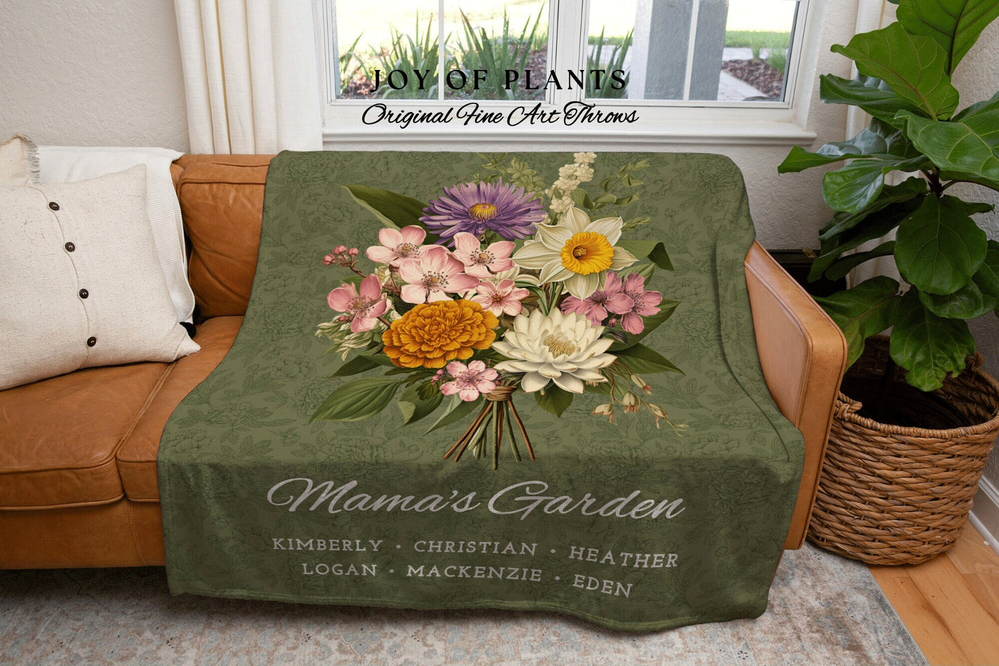 Vintage Birth Flower Bouquet Custom Family Blanket Personalized Birth Month Flower Bouquet Family Name Blanket Mom Keepsake Gift from Family