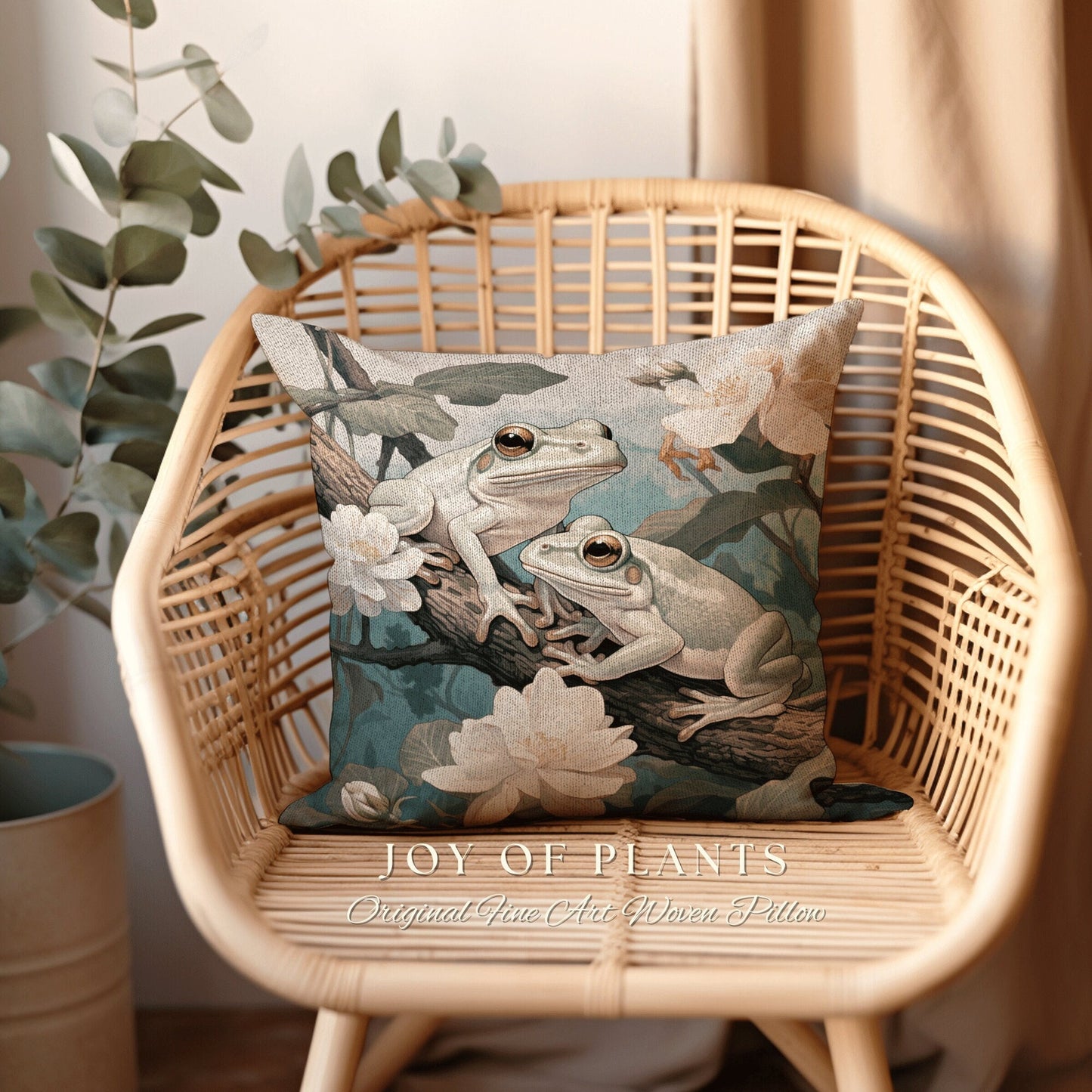 Frog Throw Pillow Woven | Pastel Botanical William Morris Inspired Pillow Botanical Decor Pillow Home Decor Throw Pillow Frog Cottage Core |