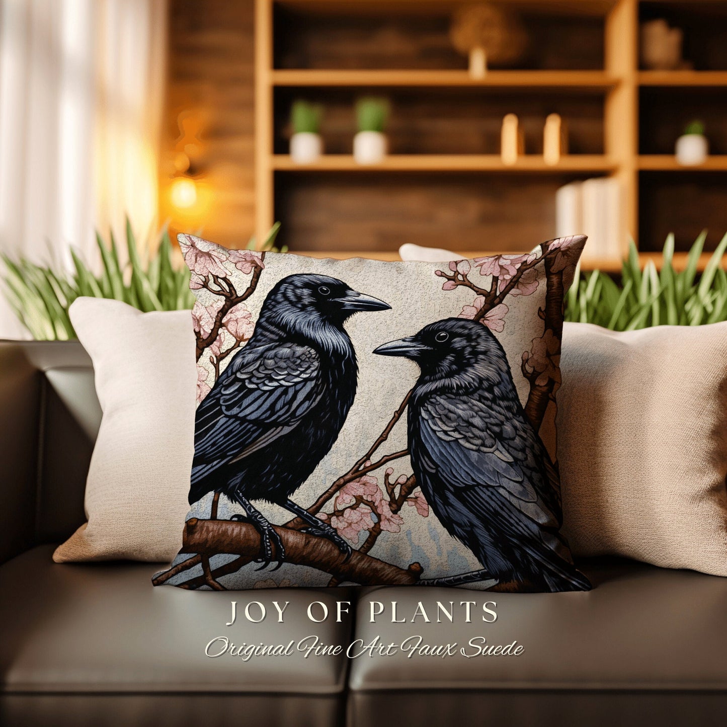 Gothic Crow Throw Pillow Woven | Morris Inspired Pillow Woodland Crowcore Decor Pillow Maximalist Home Decor Crow Pillow Dark Botanical Gift