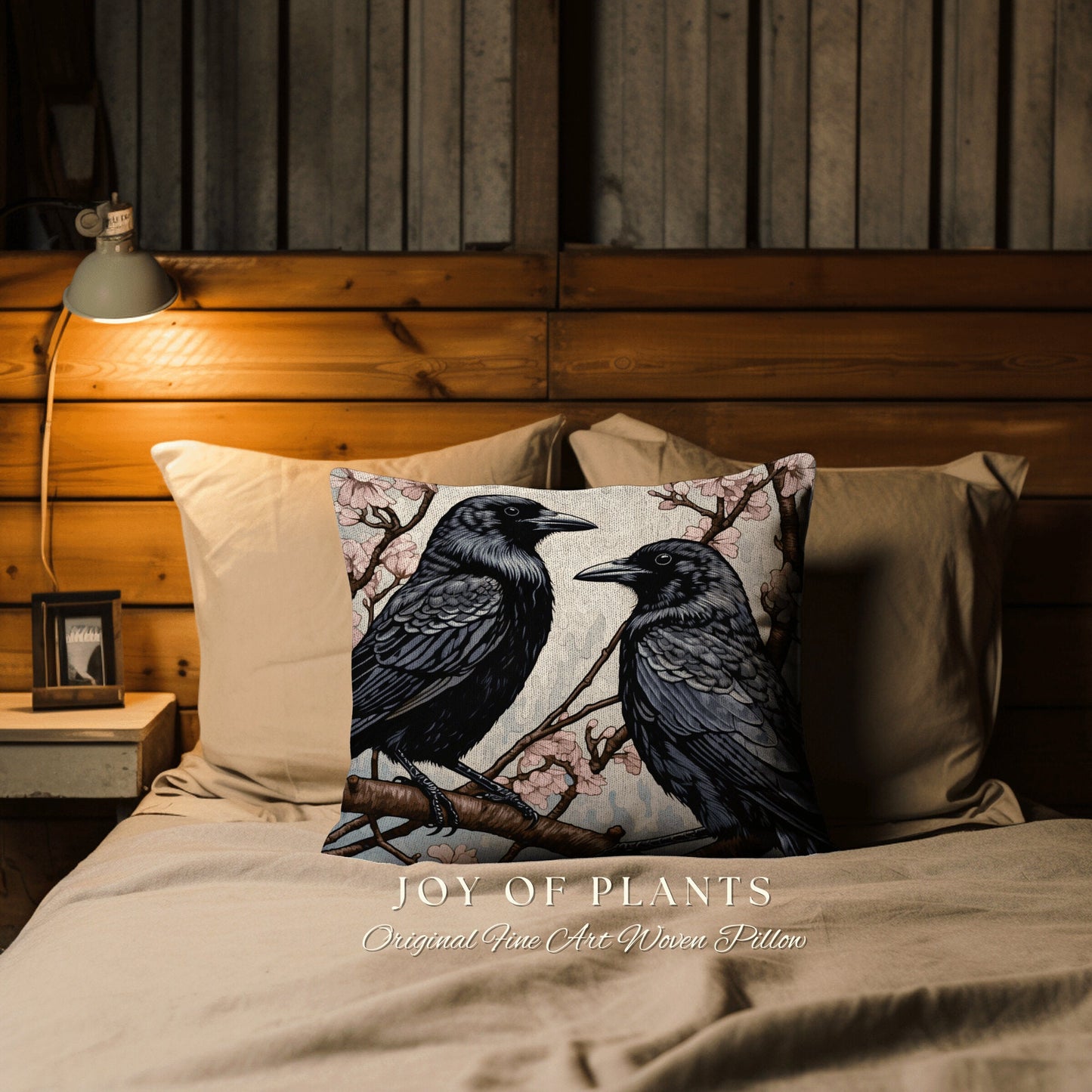 Gothic Crow Throw Pillow Woven | Morris Inspired Pillow Woodland Crowcore Decor Pillow Maximalist Home Decor Crow Pillow Dark Botanical Gift