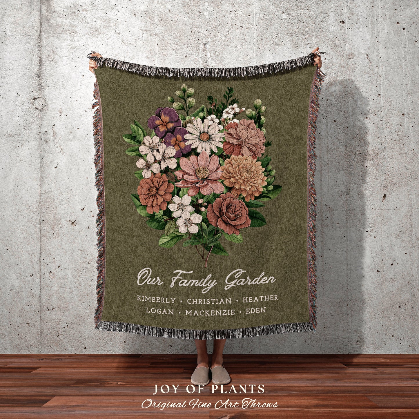 Grandmas Garden Custom Birth Flower Blanket Personalized Family Names Gift Mimi'S Garden Birth Month Flower Custom Bouquet Blanket Woven