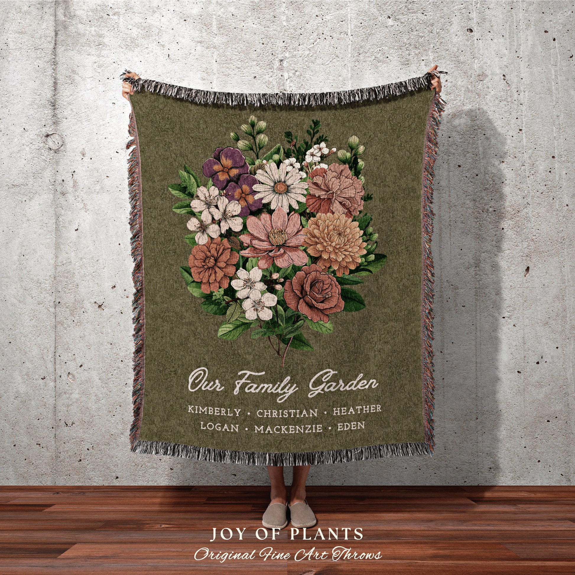 Grandmas Garden Custom Birth Flower Blanket Personalized Family Names Gift Mimi'S Garden Birth Month Flower Custom Bouquet Blanket Woven