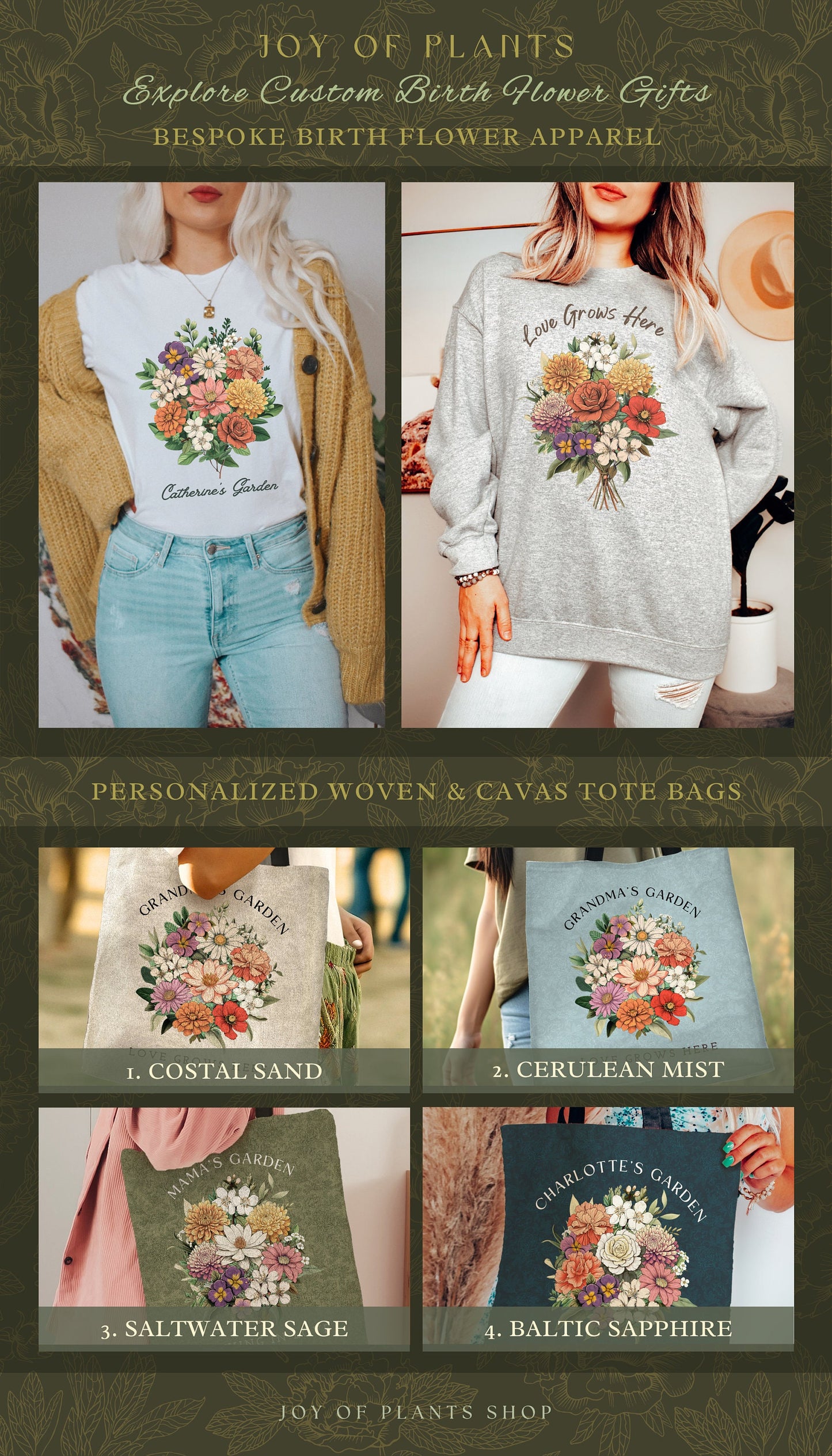 Personalized Birth Flower Bouquet Print | Birthflower Custom Flower Print for Mom Hanging Wall Art Personalized Grandma's Garden Meaningful