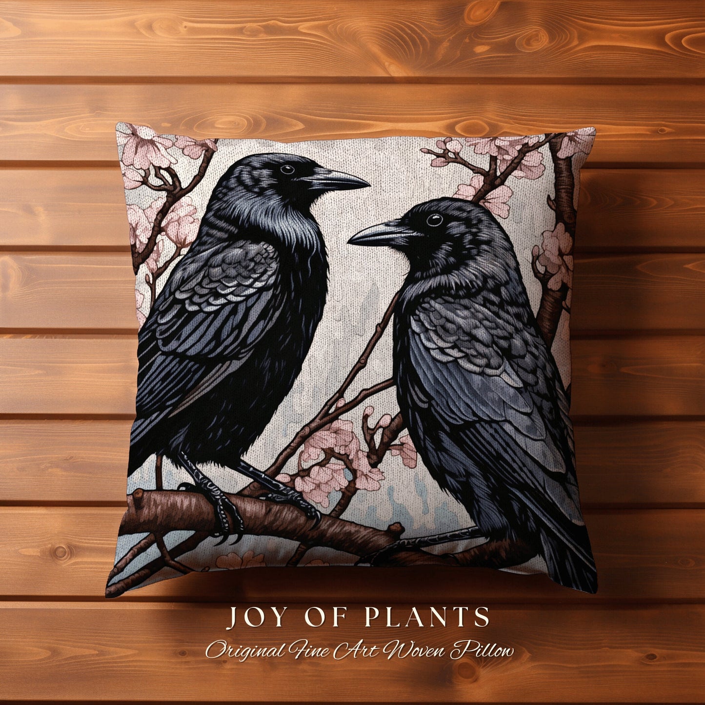 Gothic Crow Throw Pillow Woven | Morris Inspired Pillow Woodland Crowcore Decor Pillow Maximalist Home Decor Crow Pillow Dark Botanical Gift