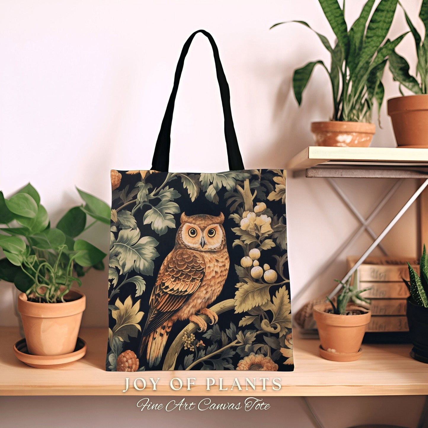 Owl Tote Bag Vintage Botanical | William Morris Inspired Tote Bag Pastel Goth Woodland Tapestry Tote Woven Victorian Fairy Core Owl Tote Bag