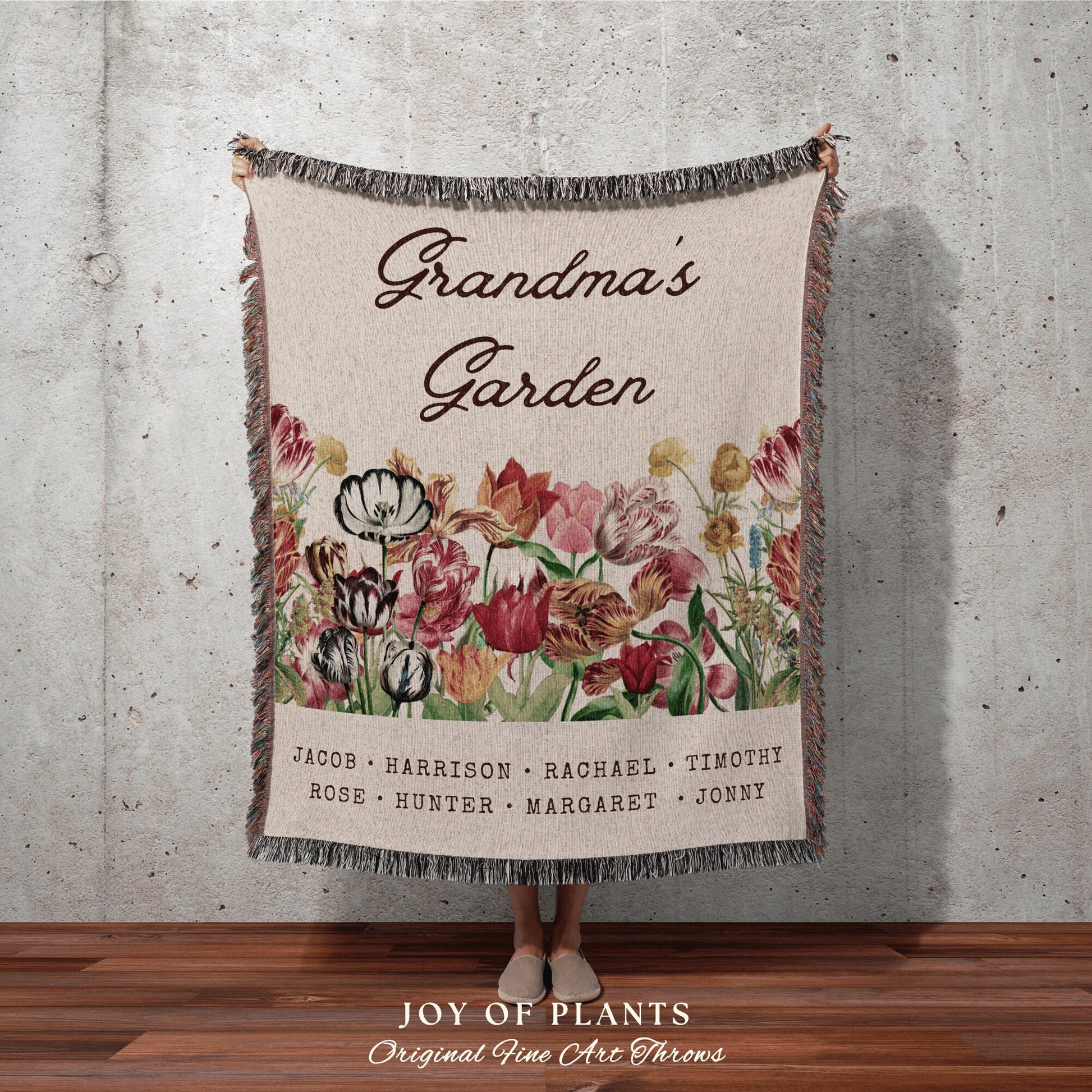 Thoughtful Mother's Day Blanket | Personalized Family Name Tapestry Grandkid's Names Grandmas Garden Sentimental Gift for the Home Custom