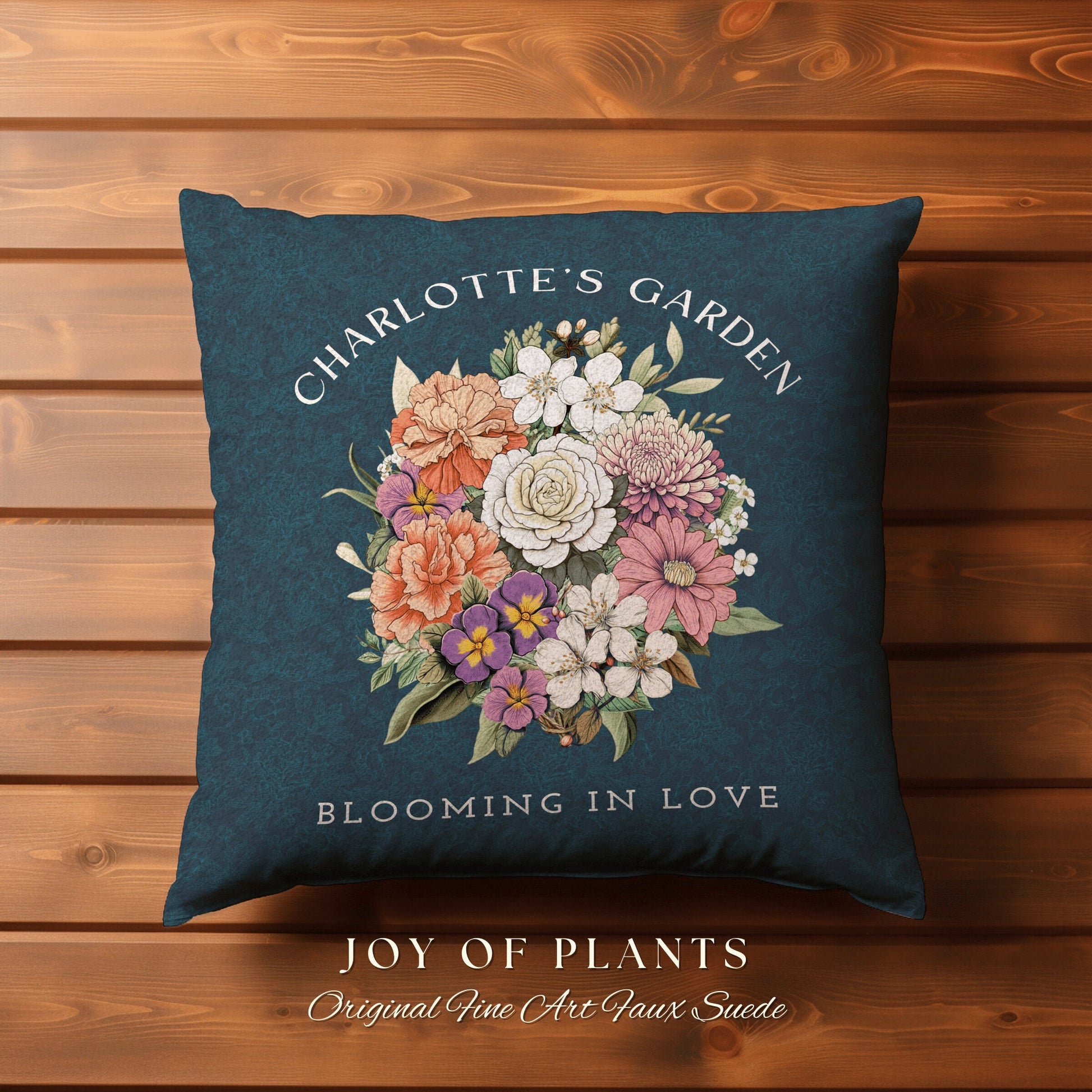 Navy Blue Family Birth Flower Pillow | Custom Birth Month Flower Bouquet for Mom and Grandma Garden Birthflower Pillow Personalized Bouquet
