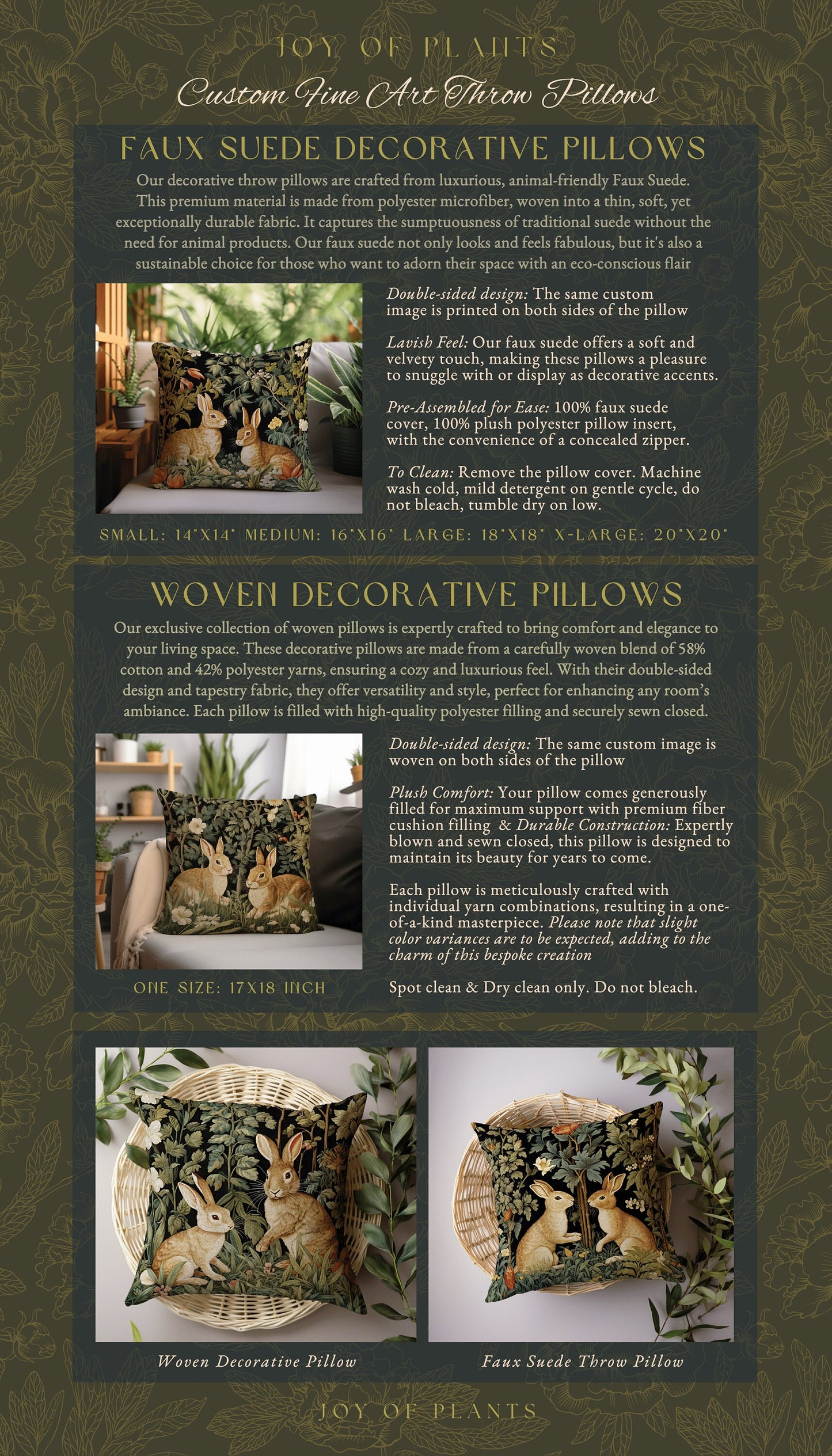 Woodland Botanical Accent Pillow | Fairycore Woven Tapestry Pillow Boho Room Decor Spring Bunny Aesthetic Rabbit Cushion Cottagecore