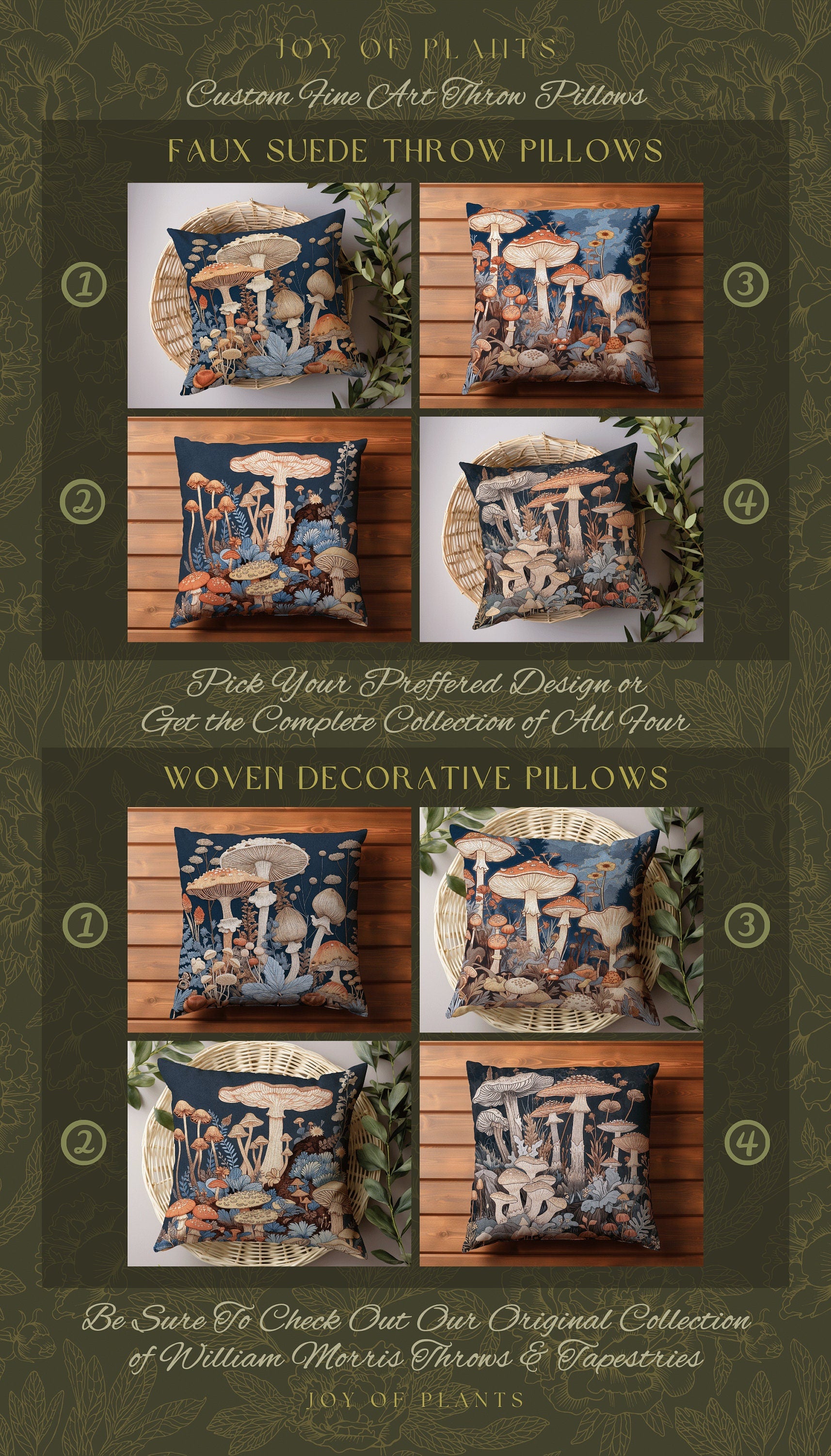 Mushroom Pillow Woodland Decor | Whimsical Room Eclectic Gift for Reading Nook Fairycore Throw Cushion Woven Fairy Aesthetic Cottagecore