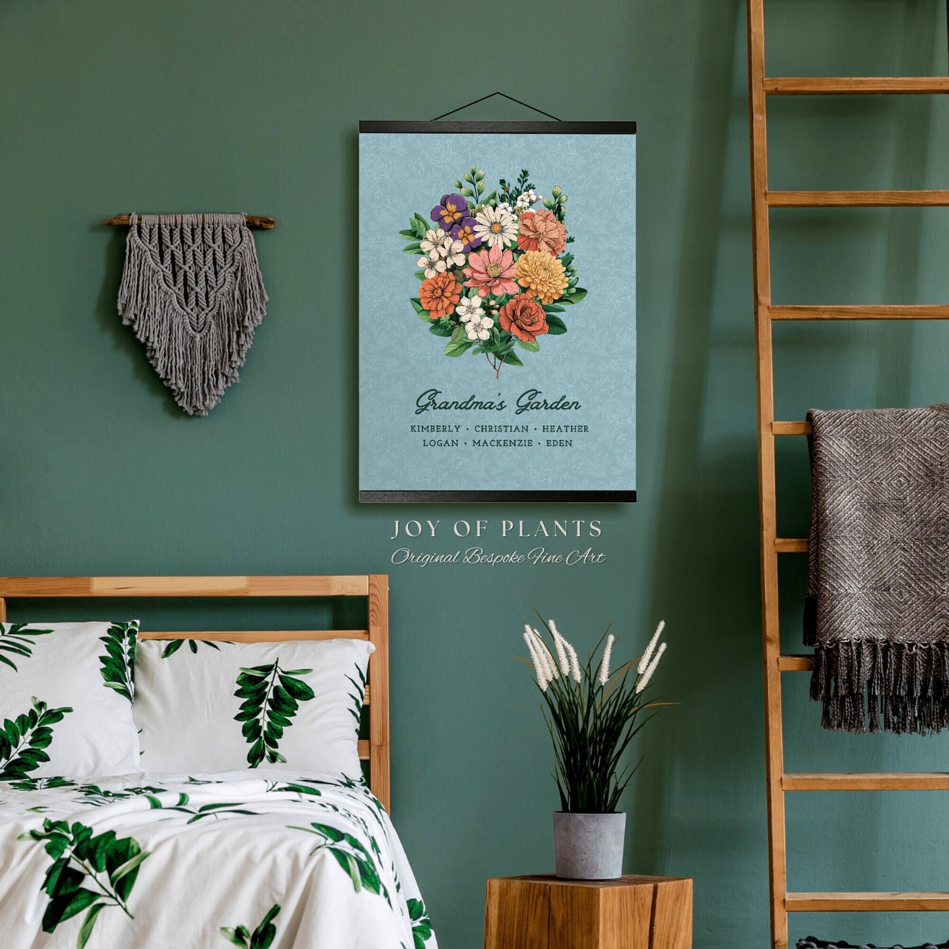 Our Family Garden Birth Flower Print | Personalized Birthmonth Bouquet Custom Gift for Grandma Garden Wall Art Mimi's Grandchildren Names |