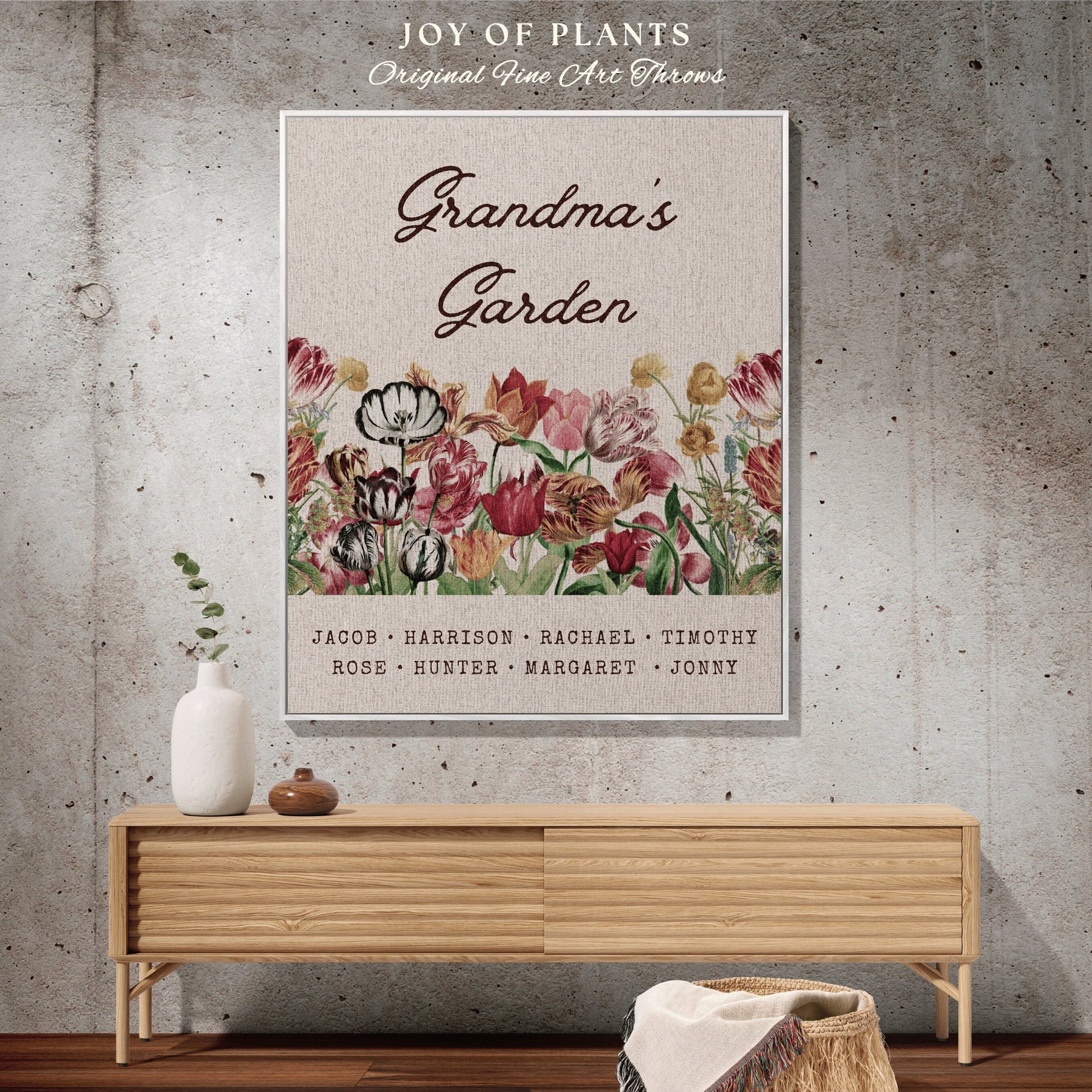 Thoughtful Mother's Day Blanket | Personalized Family Name Tapestry Grandkid's Names Grandmas Garden Sentimental Gift for the Home Custom