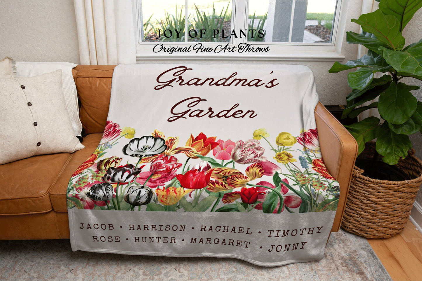 Thoughtful Mother's Day Blanket | Personalized Family Name Tapestry Grandkid's Names Grandmas Garden Sentimental Gift for the Home Custom